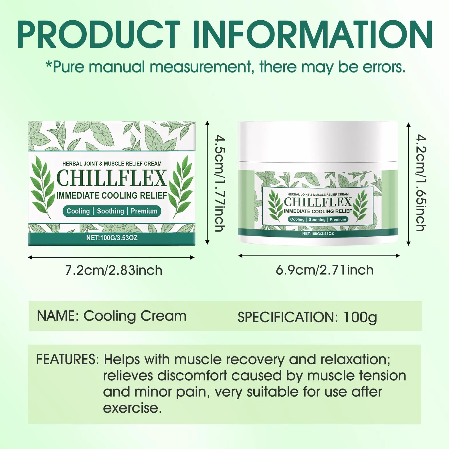 Relief Cream, Solief Cream, Relief Gel nadaje się do treningu po treningu i codziennego użytku, odpowiedni do wszystkich rodzajów skóry, 100 g