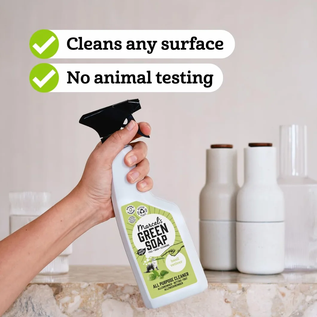 Marcel's Green Soap - Uniwersalny spray bazylia i wetiweria - spray czyszczący - przyjazny dla środowiska - wegański - 99% biodegradowalny - 500 ml