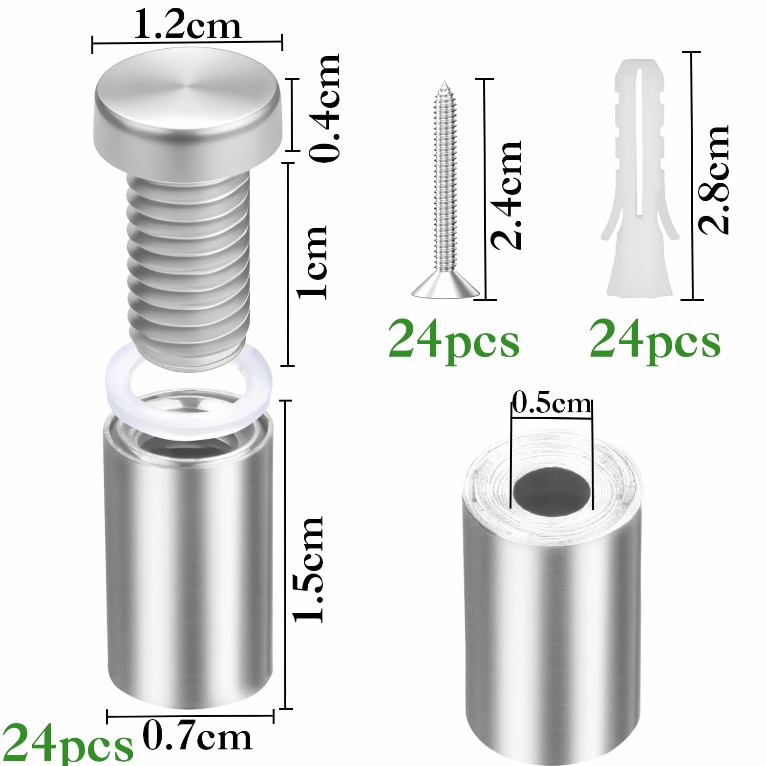 24 szt. wsporników dystansowych na ścianę, 12 x 25 mm, pleksiglas, stal nierdzewna, tuleje dystansowe, wsporniki dystansowe do montażu i mocowania, szkło, lustro, akrylowe, plakaty, ramka na zdjęcia