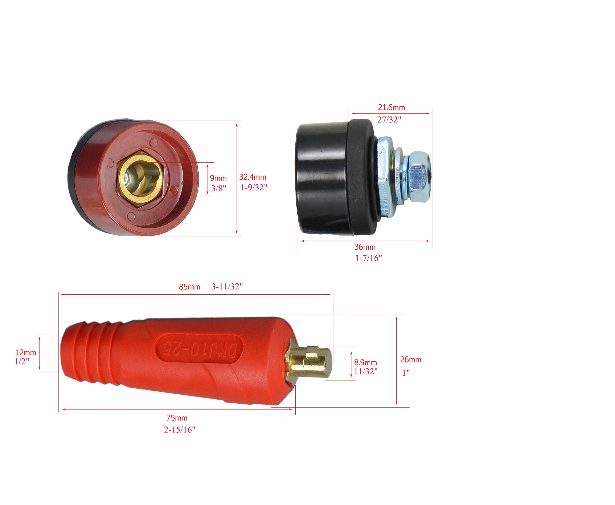 RIVERWELD TIG Spawanie panelu kablowego Zestaw Gniazdo Gniazdo DKJ10-25 i DKZ10-25 Szybkie dopasowanie DINSE 200AMP 4PCS