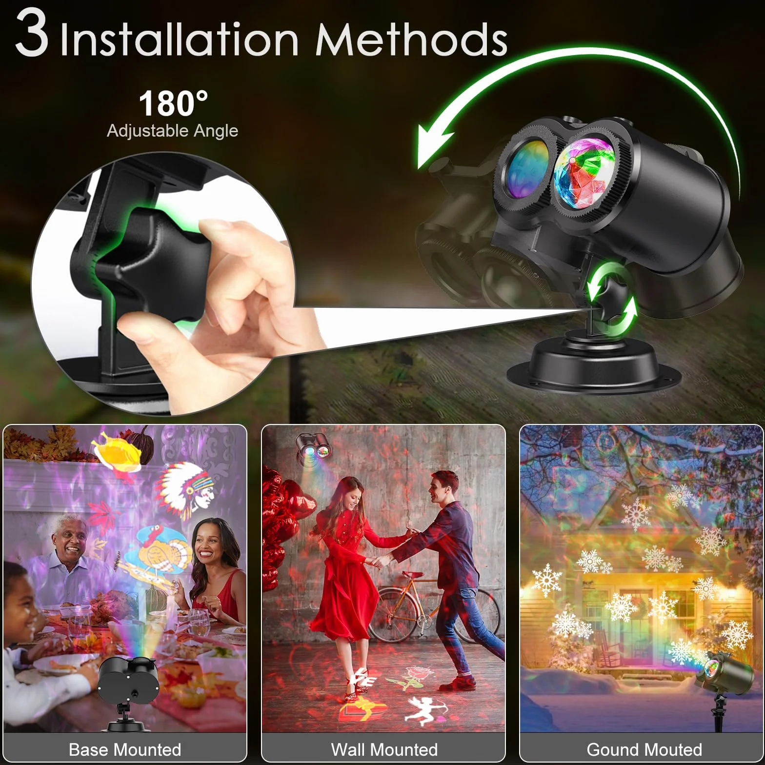 YAZEKY Christmas Projector Lights LED 16 wzorów 10 kolorów IP65 Pilot 2 w 1 Dekoracja świąteczna
