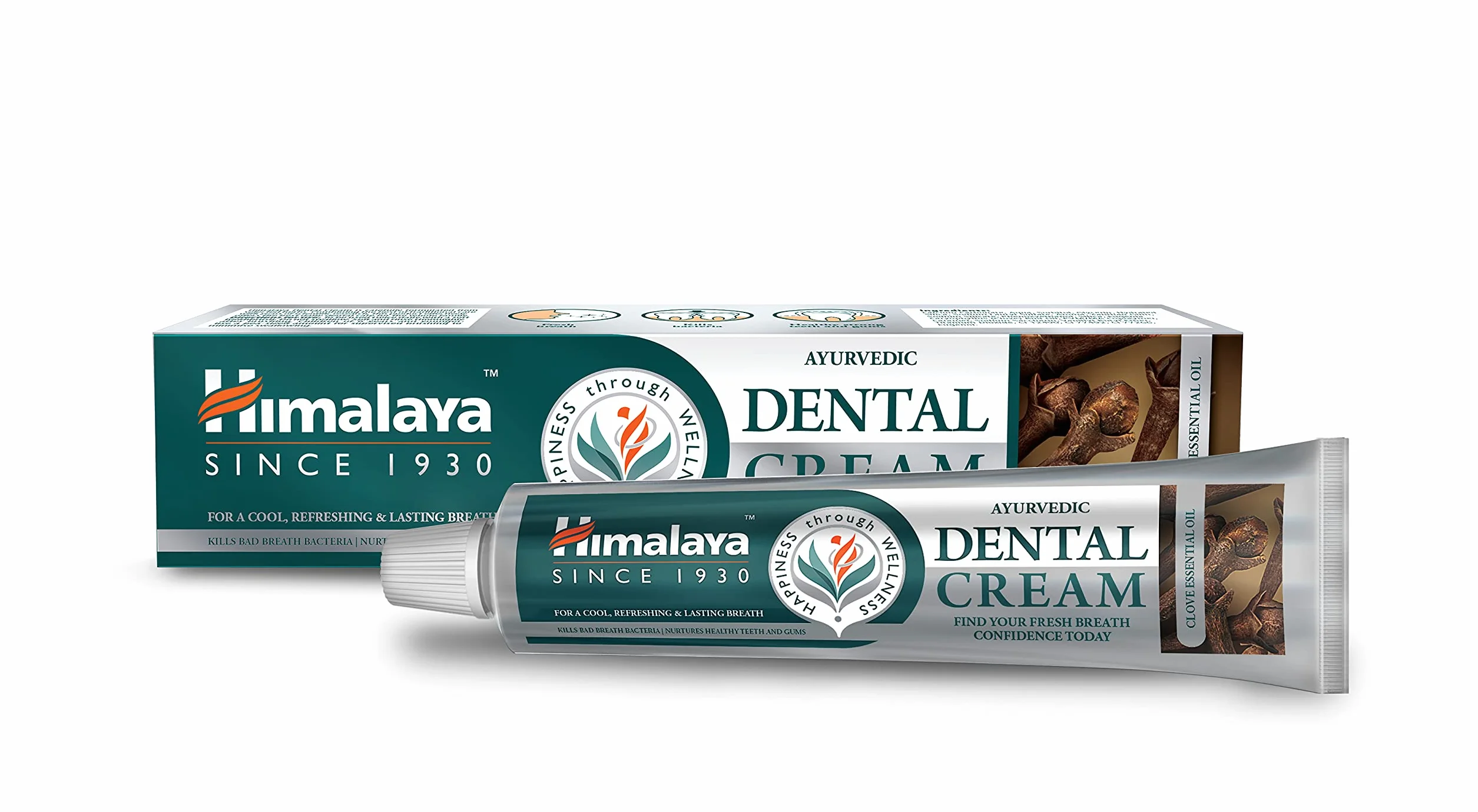 Himalaya Dental Cream Ajurwedyjska Pasta do Zębów z Olejkiem z Goździków, Zapobiega Nieświeżemu Oddechowi, Sprawia, że Zęby i Dziąsła są Zdrowe, Wegańska Pasta Do Zębów Bez Fluoru, 100g