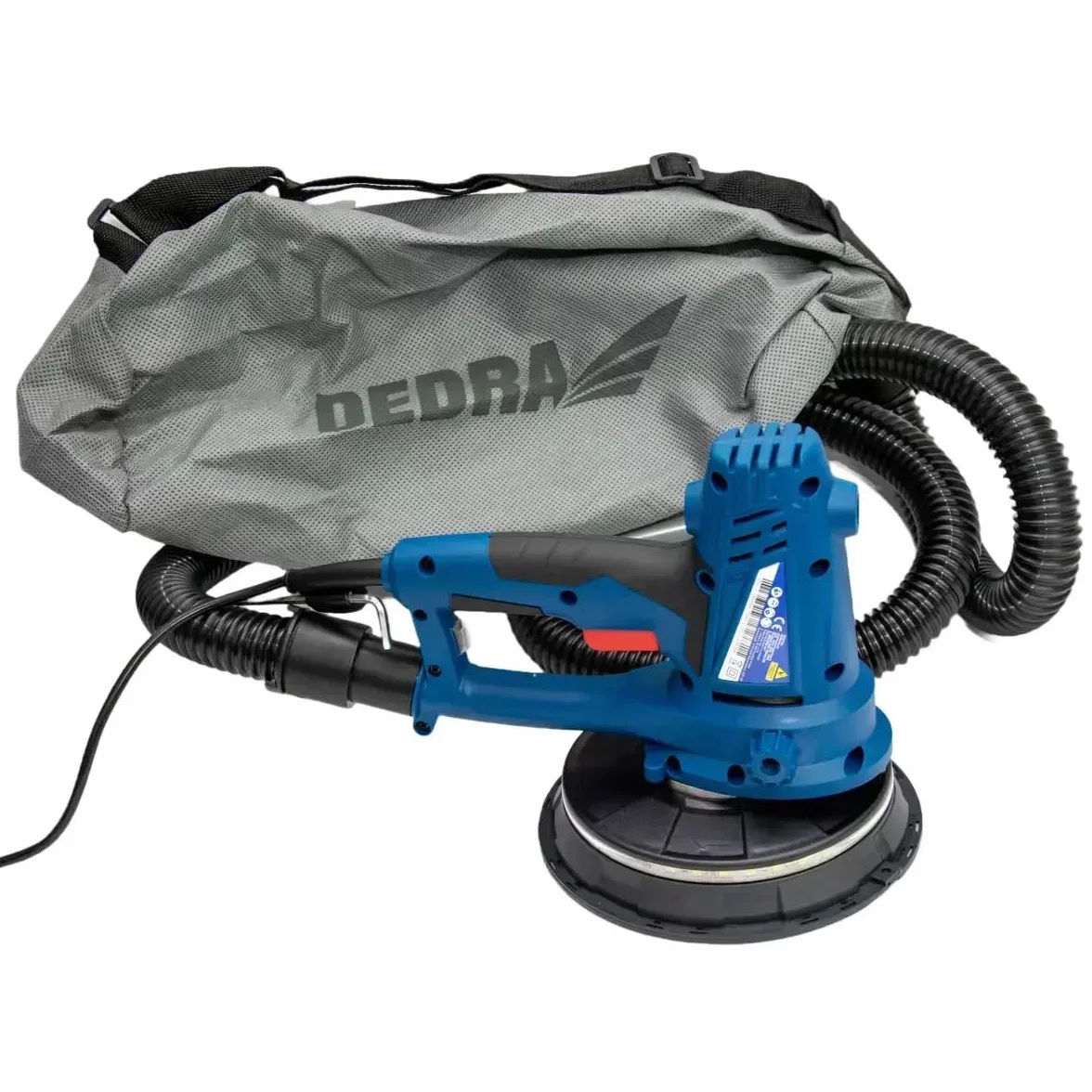Ręczna szlifierka budowlana z oświetleniem LED DEDRA, 750 W, 1500-2700 obr./min, 180 mm, talerz szlifierski, do obróbki gipsu, z odsysaniem kurzu, waga 3,1 kg, długi kabel 4 m
