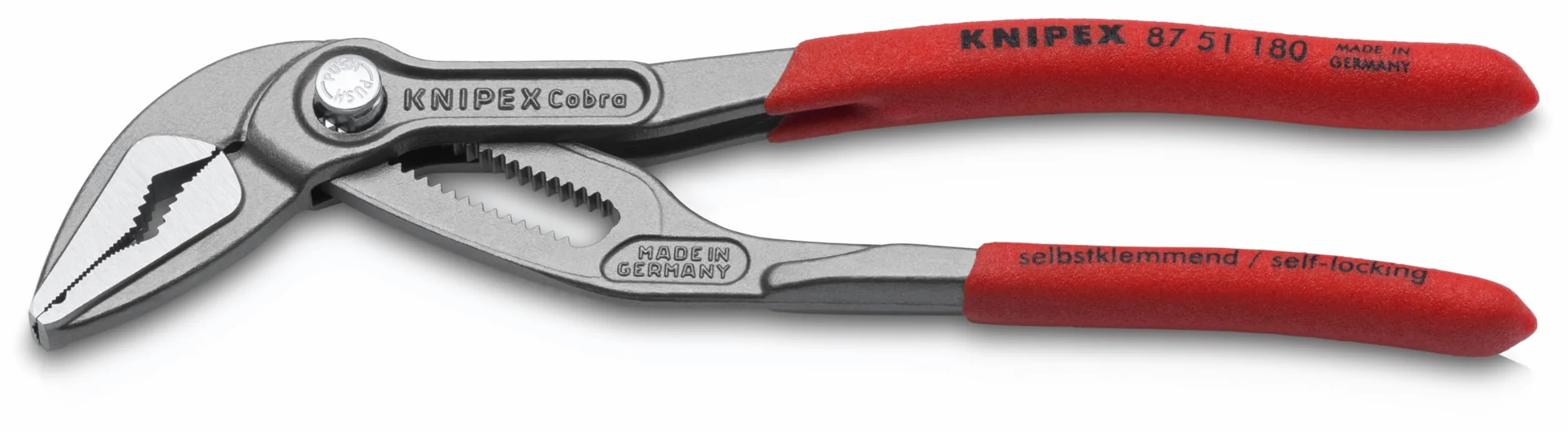 KNIPEX Cobra ES Szczypce nastawne do rur z wydłużoną szczęką w opakowaniu z zawieszką fosforanowana, szara pokryte antypoślizgowym, 87 51 180 SB