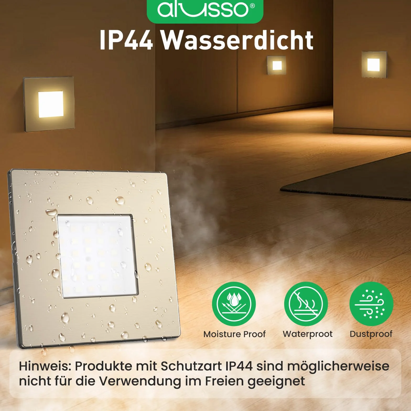 ALUSSO Zestaw 6 oświetlenia schodów LED, 230 V, możliwość ściemniania, 3CCT, ciepła biel, neutralna biel, zimna biel, 3 W, 0,5 W, 1,5 W, 2,5 W, IP44, oświetlenie schodów, oświetlenie schodów
