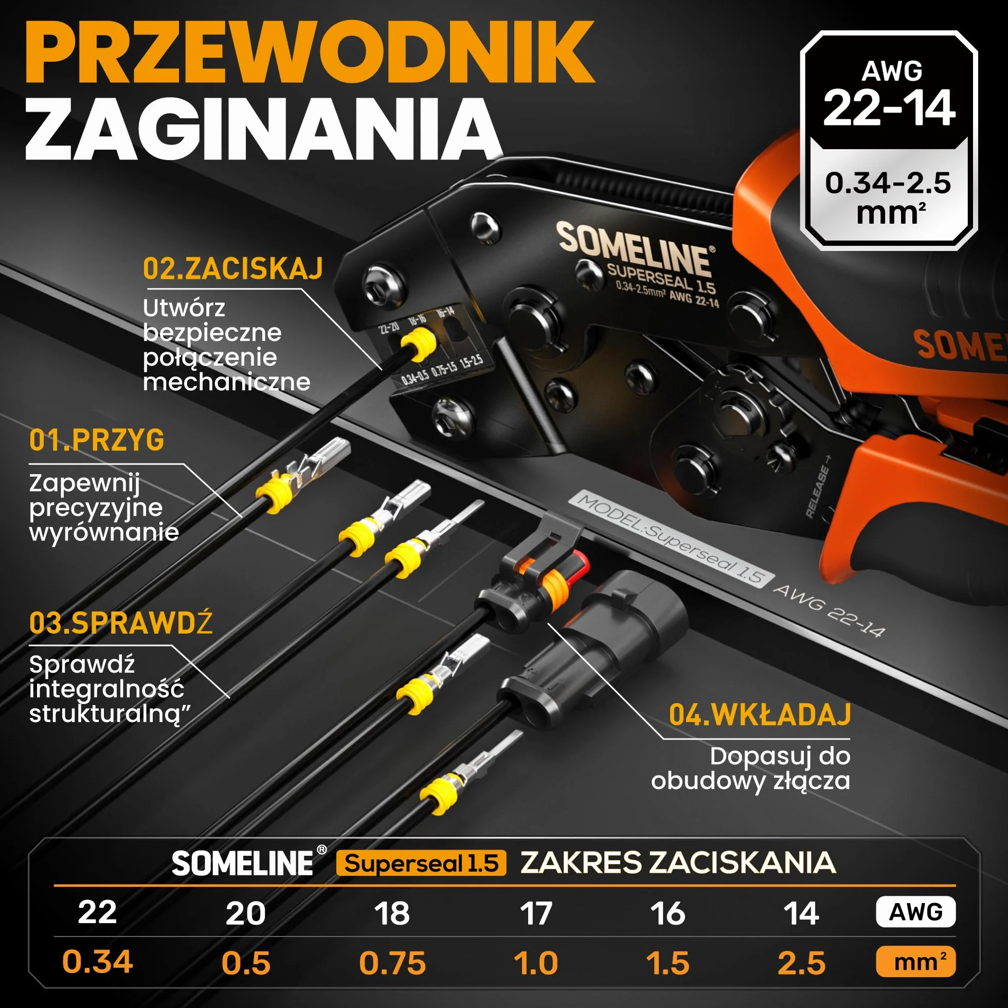 SOMELINE Zestaw szczypiec zaciskowych, wodoszczelnych wtyczek samochodowych, szczypce zaciskowe (0,34 – 2,5 mm²), z wtyczką kablową 1/2/3/4/5 pinów, wodoszczelna wtyczka kablowa, wtyczka samochodowa