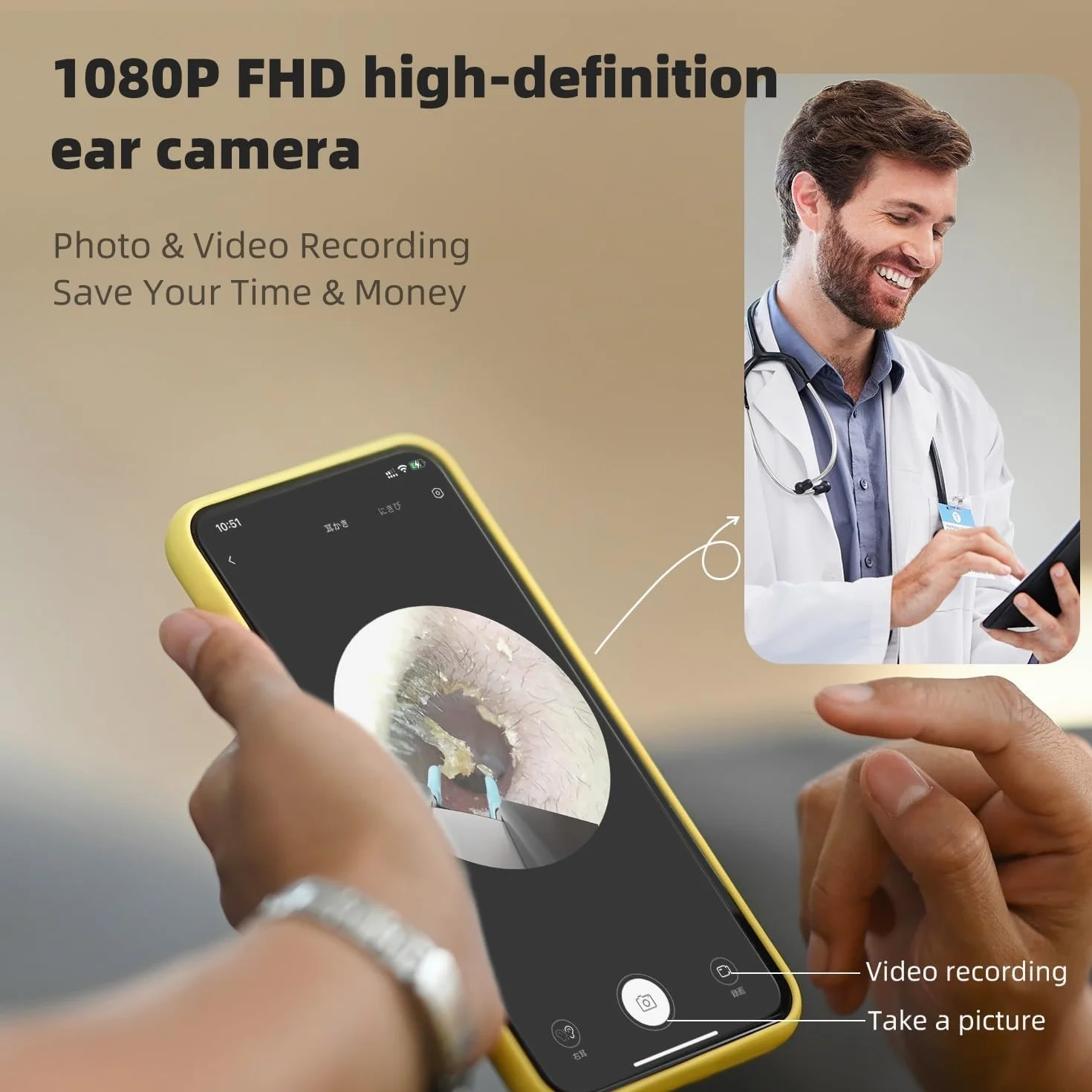 Otoskop Czyszczenie ucha 1920P HD, 3.2mm Otoskop do usuwania woskowiny z uszu, WIFI Endoskop do Usuwania Woskowiny, wodoodporne otoskop z 6 diodami LED do telefonów iPad, iOS, Android Smartphones