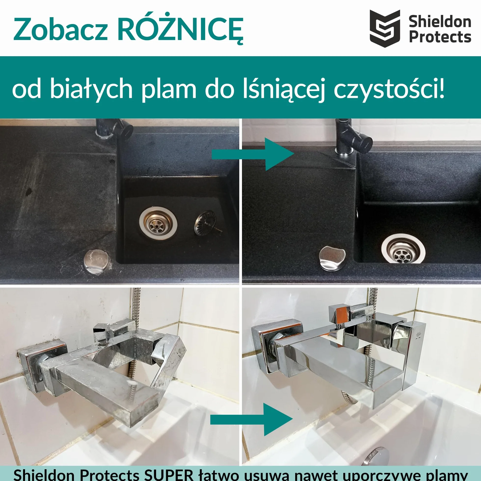 Shieldon Protects SUPER – Silny odkamieniacz do zlewozmywaków granitowych i kompozytowych (np. Silgranit, Fragranit), czajnika, armatury, prysznica, WC – usuwa kamień bez szorowania – 500 ml