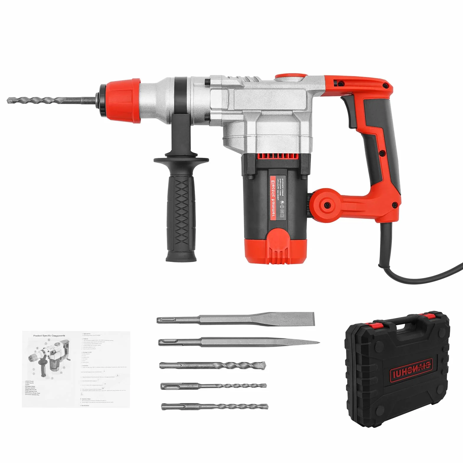 Młot udarowo-obrotowy 2200 W, SDS-Plus, młot dłutowy, młot udarowy + walizka zestaw 0-930 obr./min
