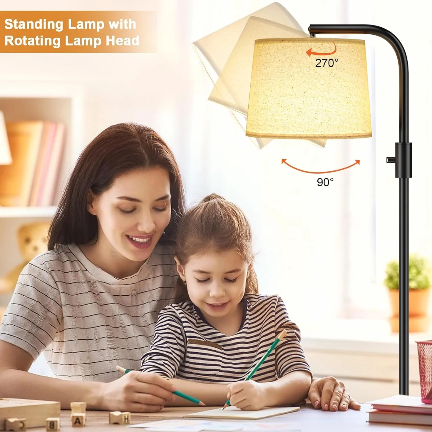 Ambimall Lampa stojąca – lampy podłogowe 9 W w zestawie, lampy stojące do salonu z regulowaną głowicą, nowoczesny przełącznik obrotowy światła stojącego do biura