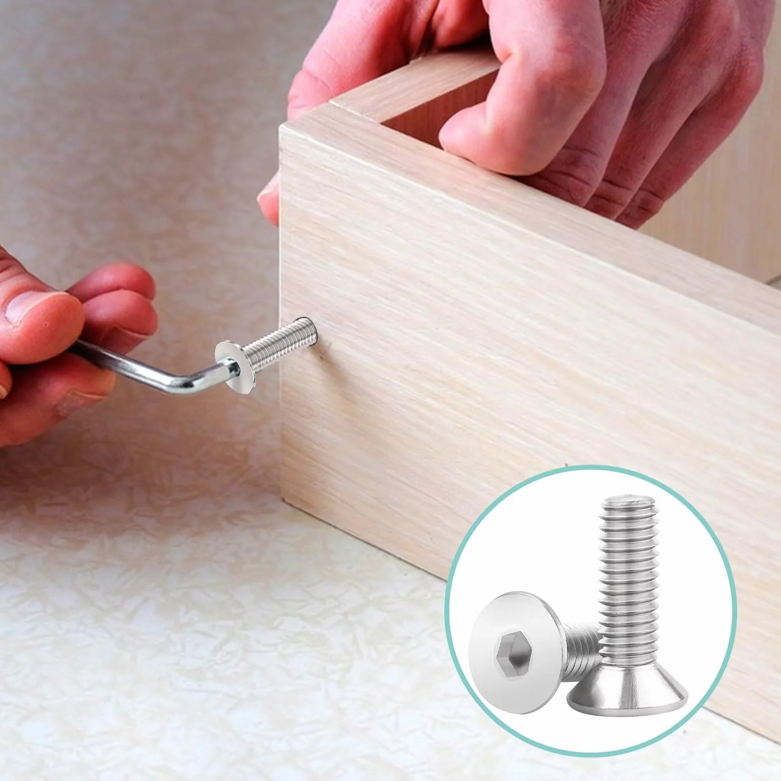 20 sztuk śrub z łbem wpuszczanym M6x20mm ze stali nierdzewnej, Leryati Din 7991 A2 V2A z wewnętrznym gniazdem sześciokątnym, śruba z wewnętrznym gniazdem sześciokątnym pełne gwinty śruby z łbem