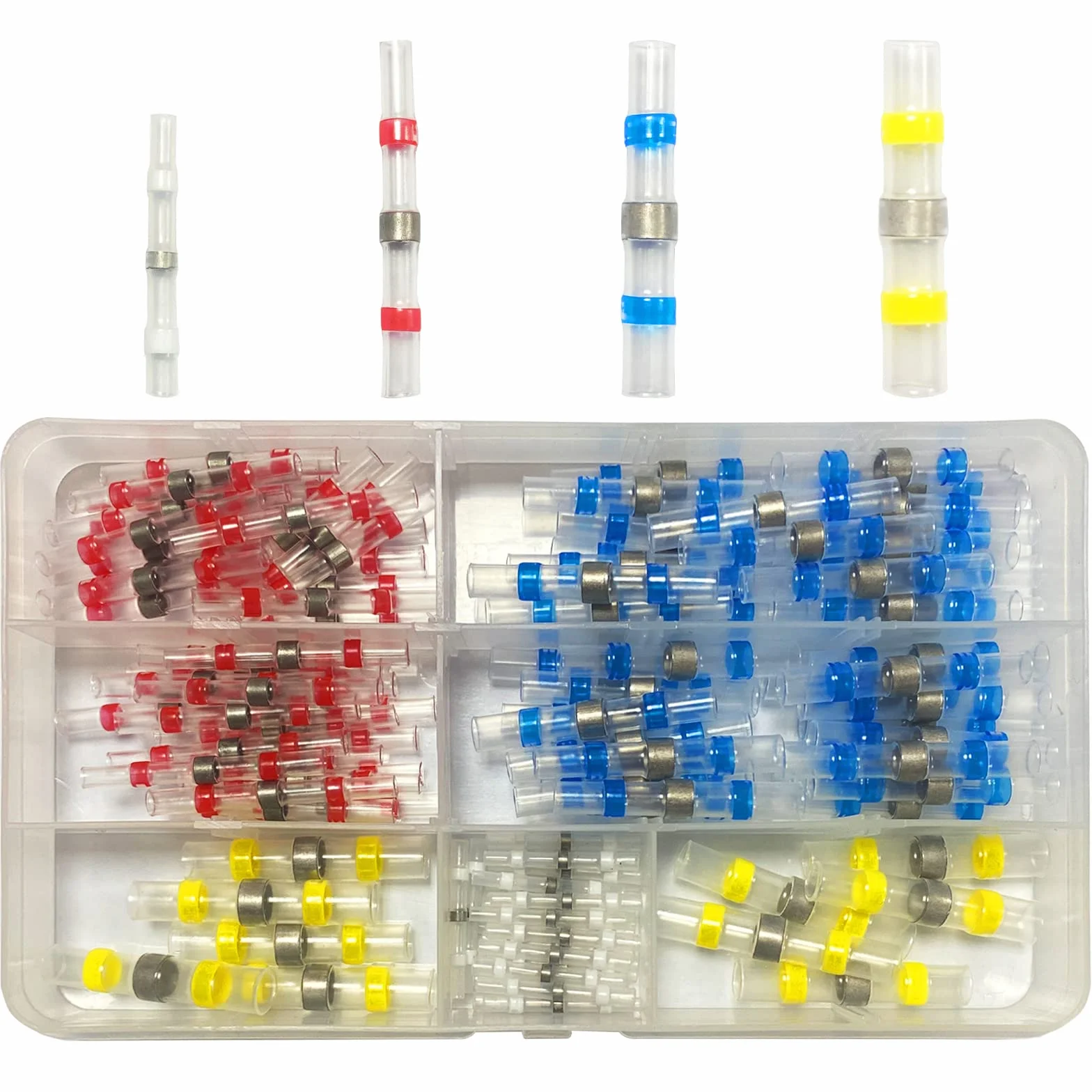 Newaner 120 sztuk łączników kablowych, wodoodporne, izolowane, 4 rozmiary, 26-10AWG, złącza lutownicze z wężem termokurczliwym, odporne na ściskanie/uderzenia i kurczliwość, do przemysłu