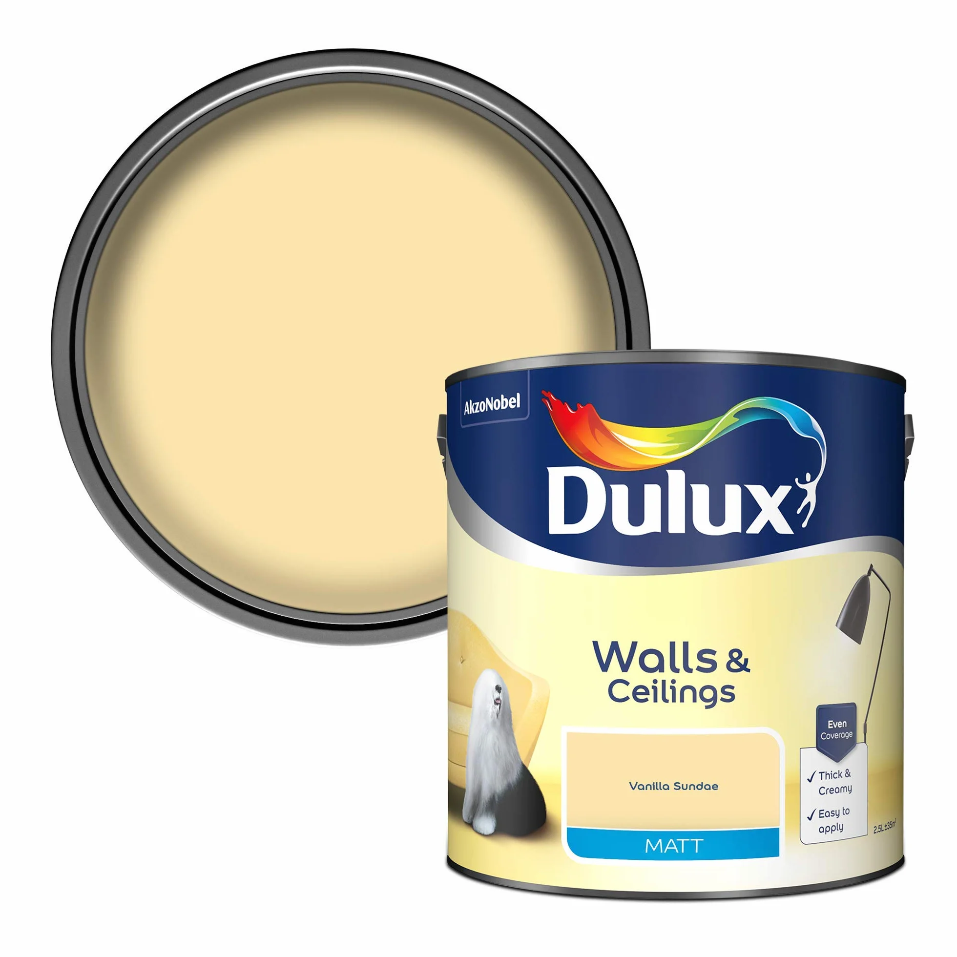 Dulux Matowa farba emulsyjna do ścian i sufitów, lody, wanilia, 2,5 l