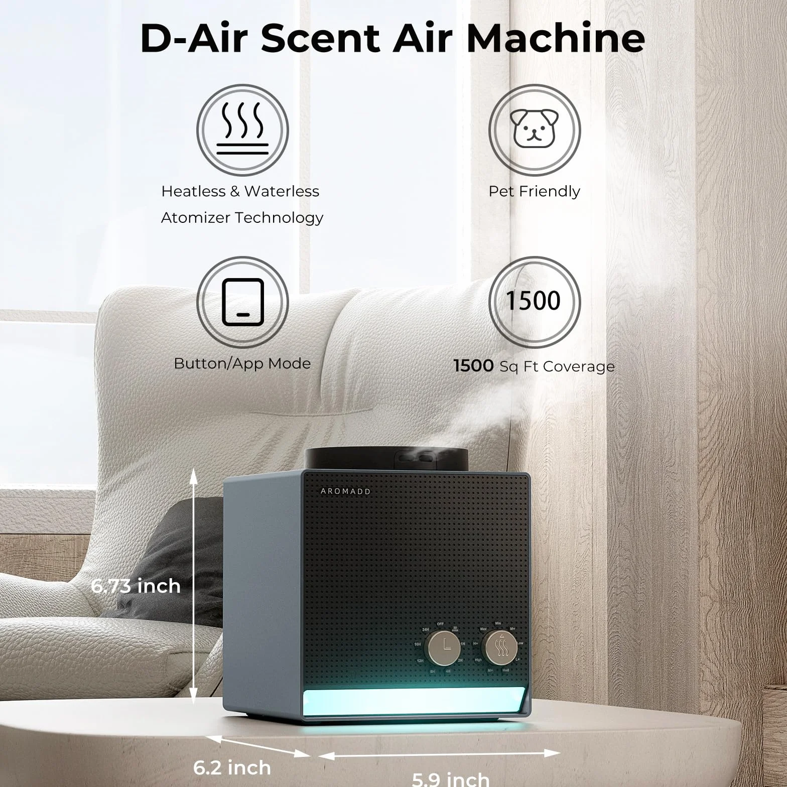 Aromadd Smart Aroma Scent bezwodny dyfuzor olejków eterycznych Cold Air Tech 2000 m2 czarny tytan