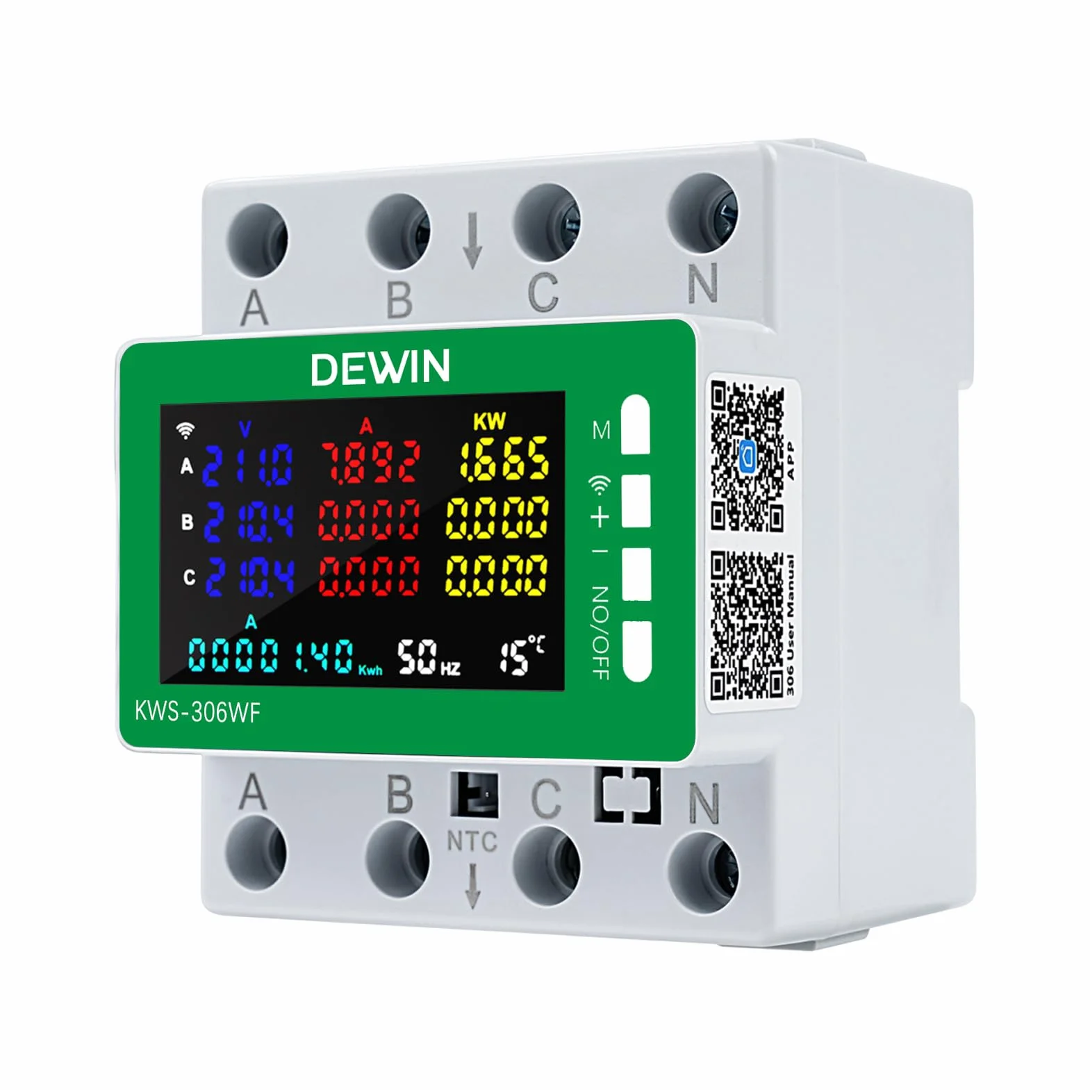 DEWIN Trójfazowy licznik energii elektrycznej Wifi, 9 w 1 Tuya Smart 80A 220VAC Licznik energii elektrycznej Wifi z pomiarem ochrony przed przepięciem, podnapięciem itp.