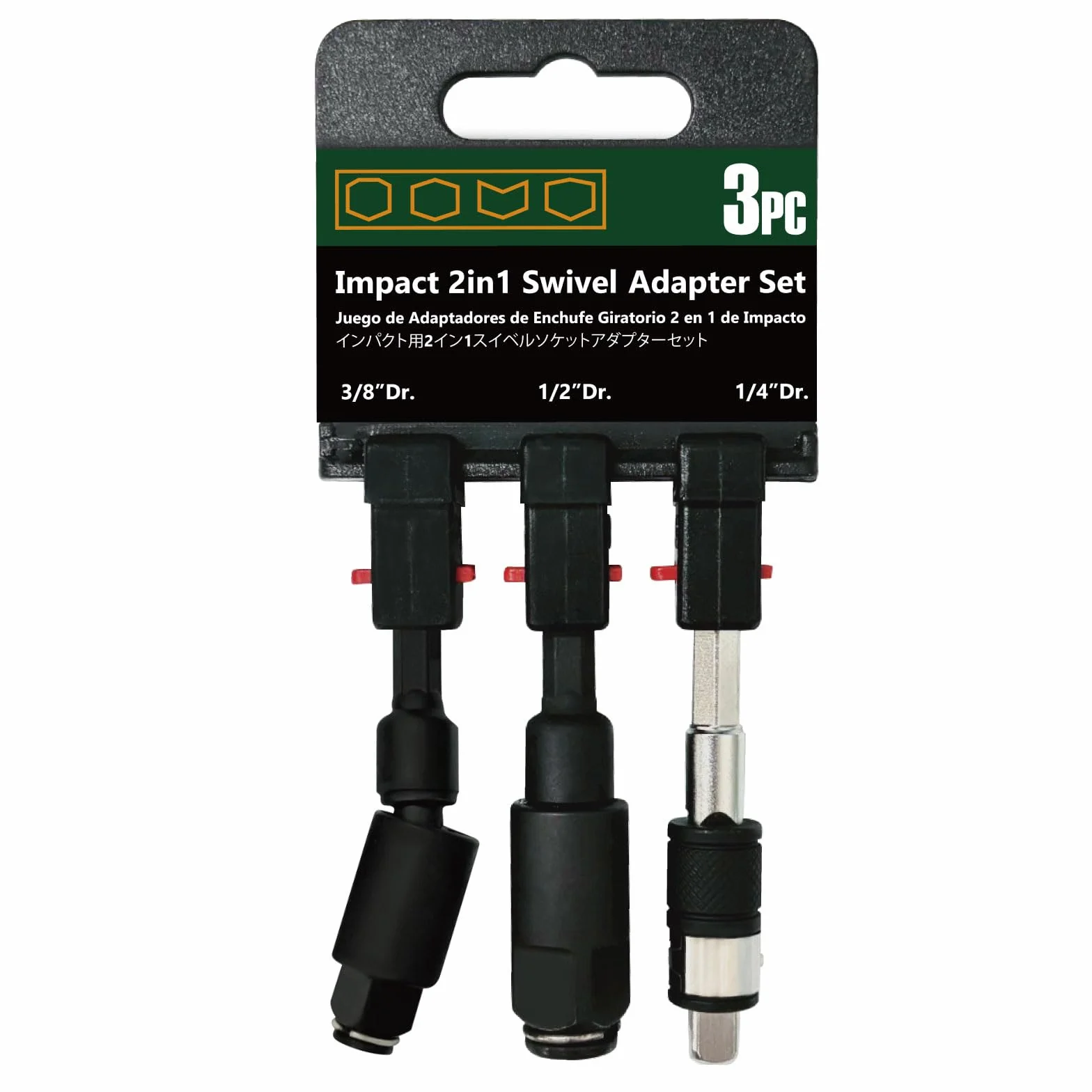 KESI Narzędzie 2 w 1, 3-częściowy zestaw adapterów z obrotową wtyczką udarową, 1/10,2 cm, 3/20,3 cm, 1/5,1 cm, obrotowy o 360°, uchwyt magnetyczny, stal