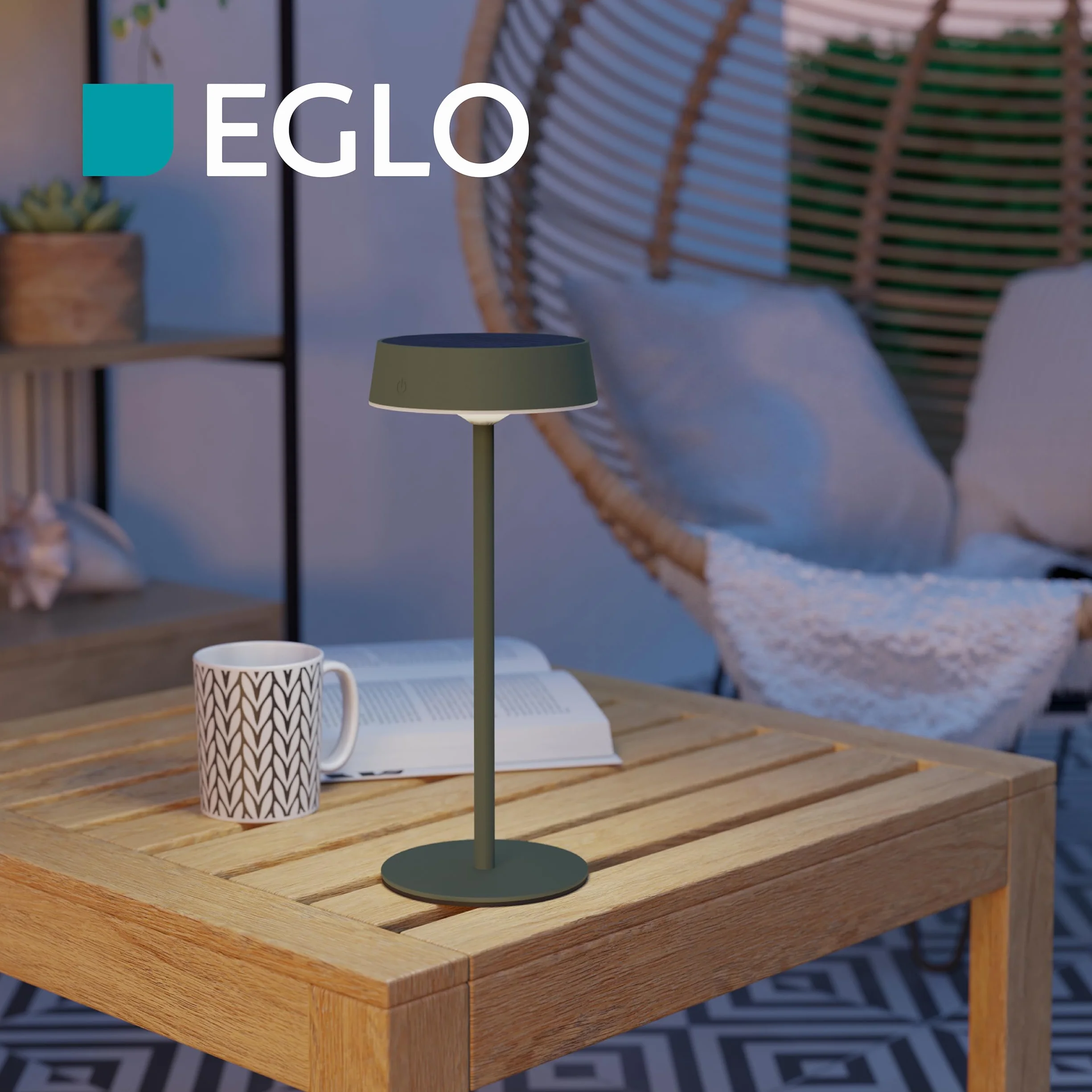 EGLO Simeri Solarna lampa stołowa LED na zewnątrz, bezprzewodowa lampa stołowa na baterie, dotykowa, ściemniana, z metalu w kolorze zielonym, ciepła biel, neutralna biel, zimna biel, IP54