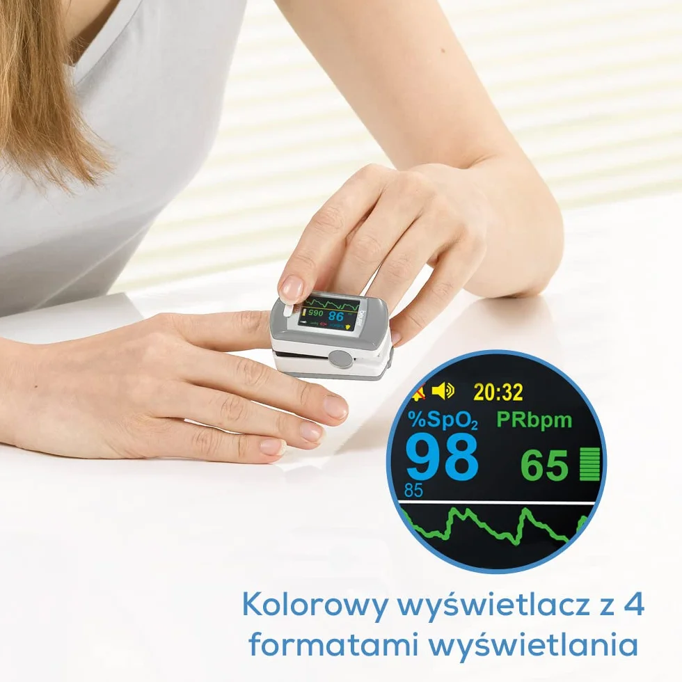 Beurer PO 80 pulsoksymetr, pomiar saturacji tlenem (SpO₂) i tętna (pulsu), 24-godzinny ciągły zapis, oprogramowanie "beurer SpO₂ Assistant", funkcja sygnału