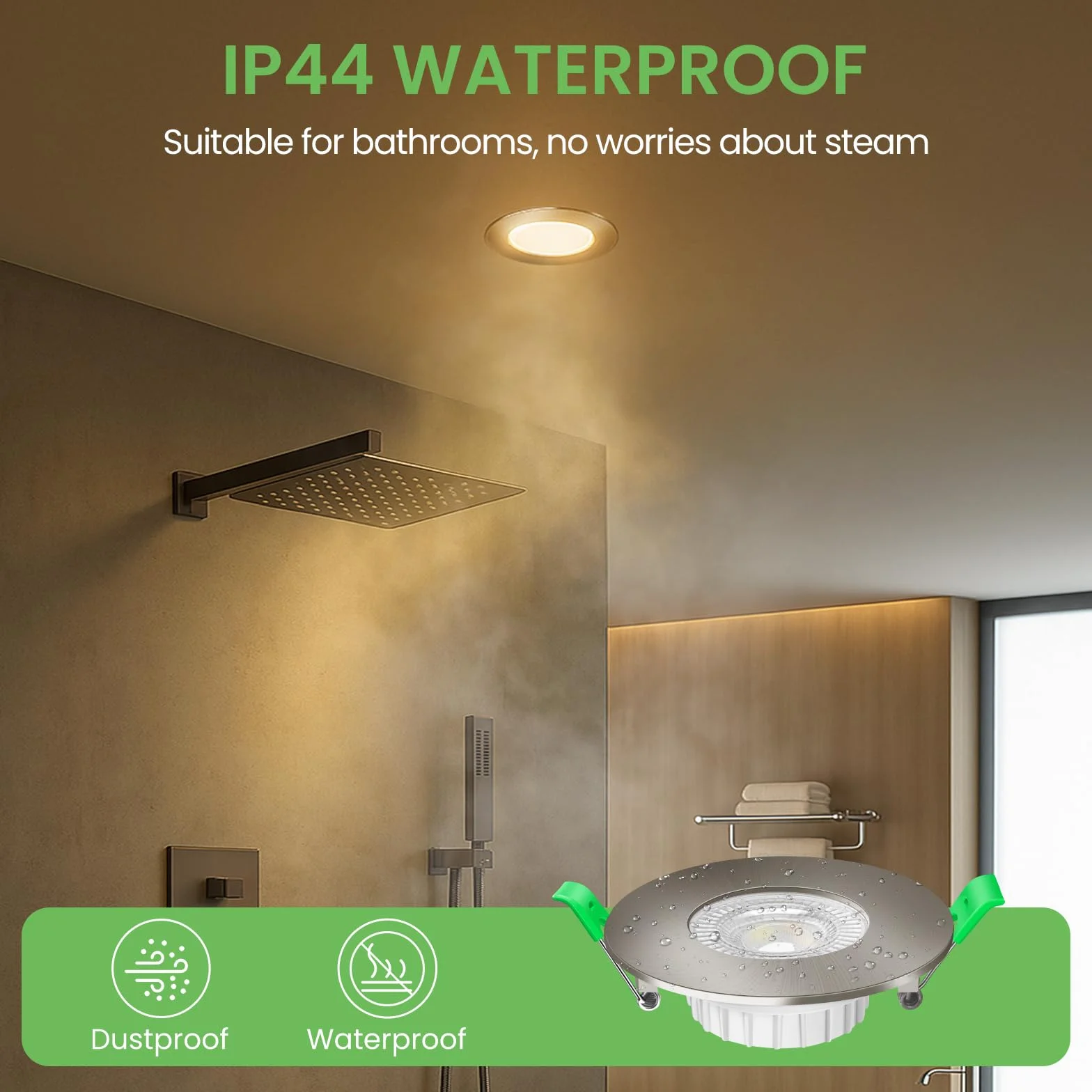 ALUSSO LIGHTING Reflektor LED Nikiel 6 W 230 V, otwór Φ68-75 mm, możliwość ściemniania 3CCT, ciepła, naturalnego, zimnego, białego, 540 lm, wpuszczana lampa sufitowa IP44, wodoodporna lampa sufitowa