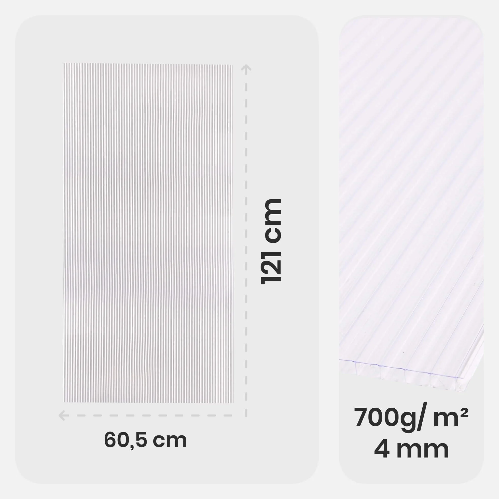 Arebos Zestaw 14 pokryć dachowych z poliwęglanu 121 x 60,5 cm | płyty poliwęglanowe o grubości 4 mm | odporne na promieniowanie UV | 700 g/m² | przezroczyste | do szklarni, wiaty, zimnych ram