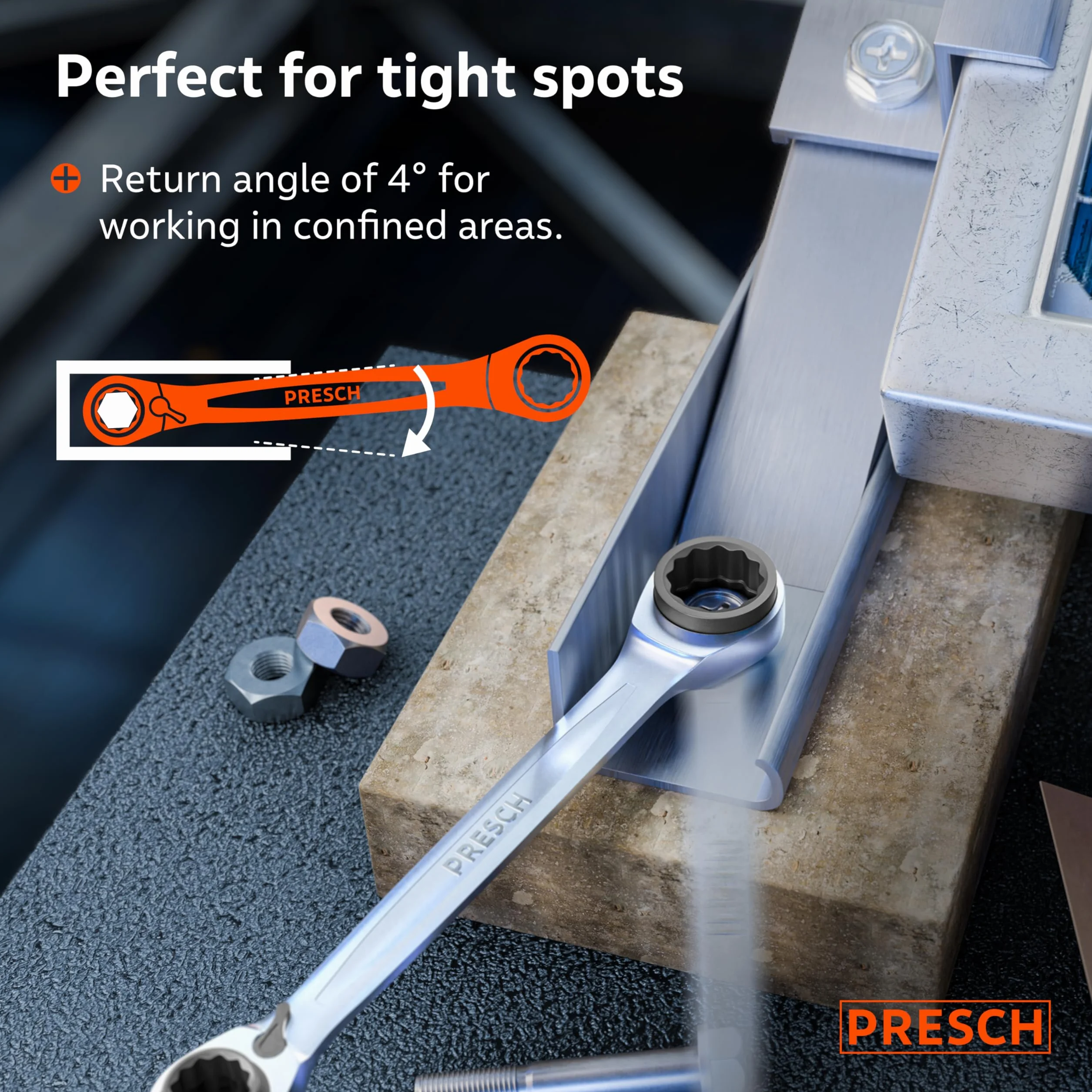 Presch Podwójny klucz grzechotkowy 4 w 1 9/11 mm 14/15 mm 90 zębów kąt powrotu 4°