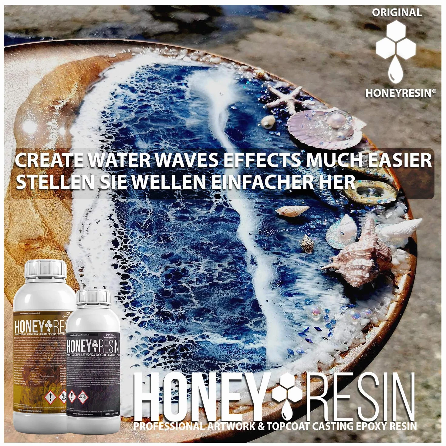 Żywica epoksydowa Honey Resin Professional ArtWork & TopCoat Żywica epoksydowa o wysokiej lepkości I Szybkoschnąca I Do uszczelniania drewna, płótna, podłóg 3D, blatów kuchennych, żywicy