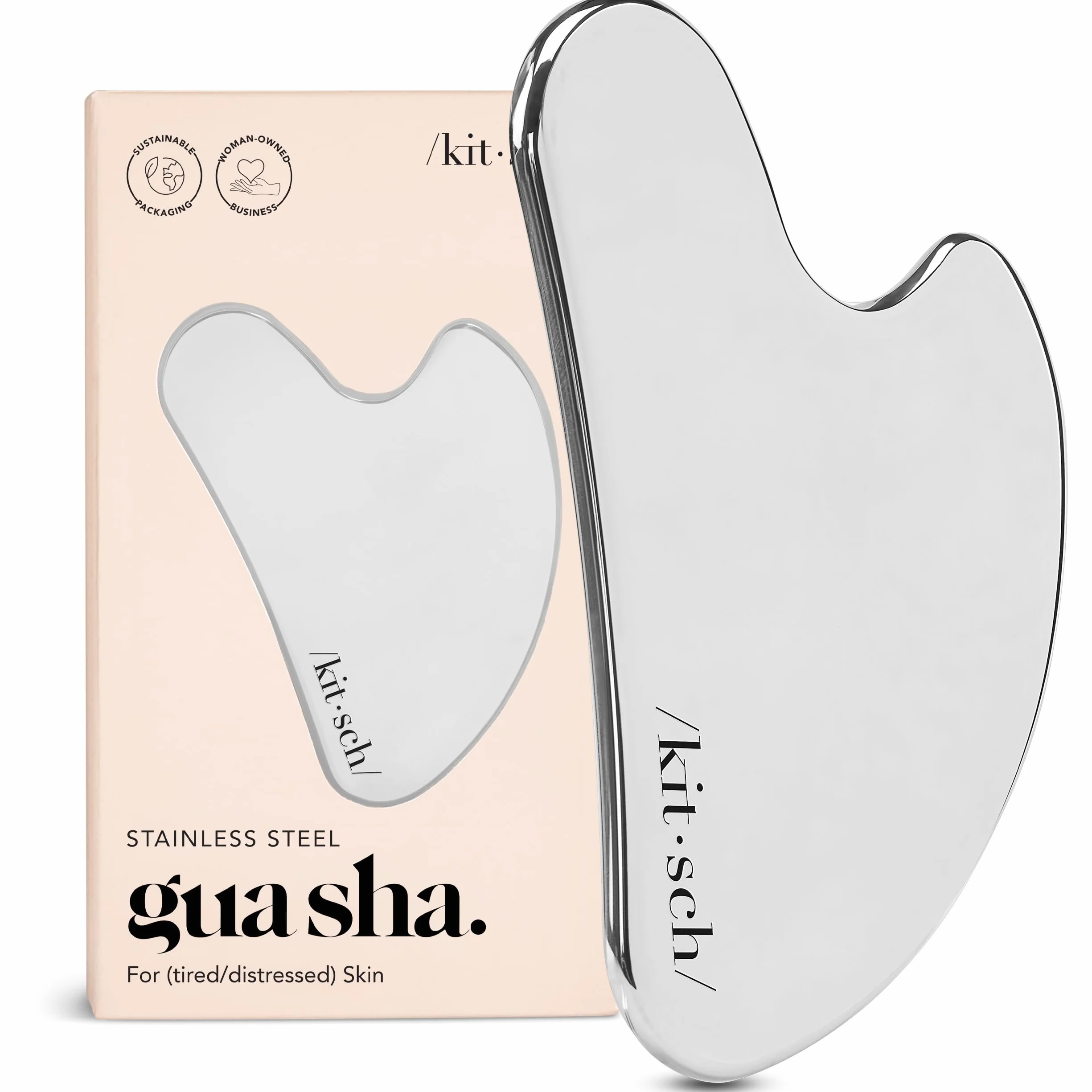 Kitsch Gua Sha narzędzie do twarzy ze stali nierdzewnej, modelowanie linii szczęki, reduktor podwójnego podbródka
