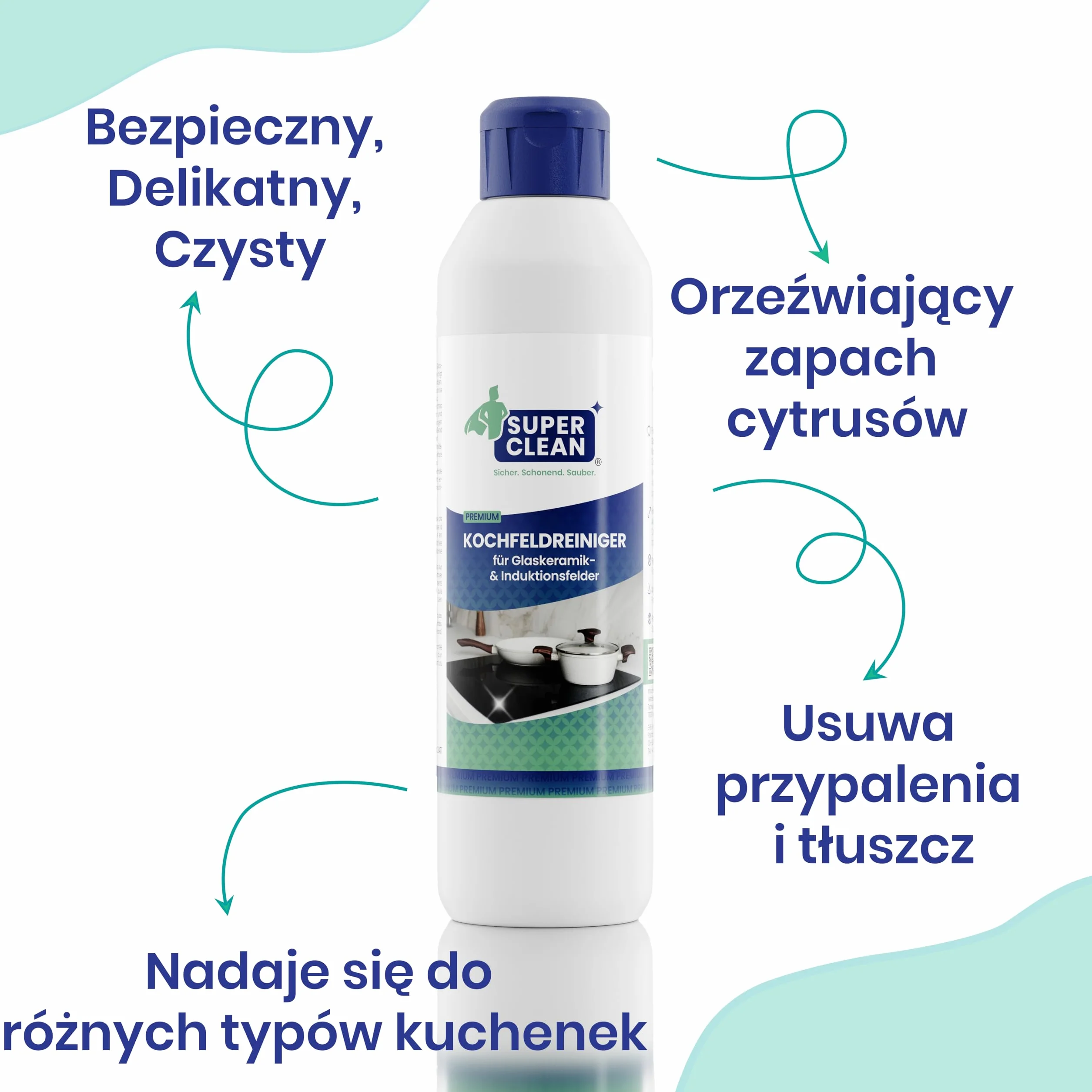 SUPER CLEAN Środek do czyszczenia płyt kuchennych do wszystkich płyt ceramicznych i indukcyjnych | Zawartość: 250 ml | Usuwa przypalenia i tłuszcz – Skuteczne czyszczenie i pielęgnacja