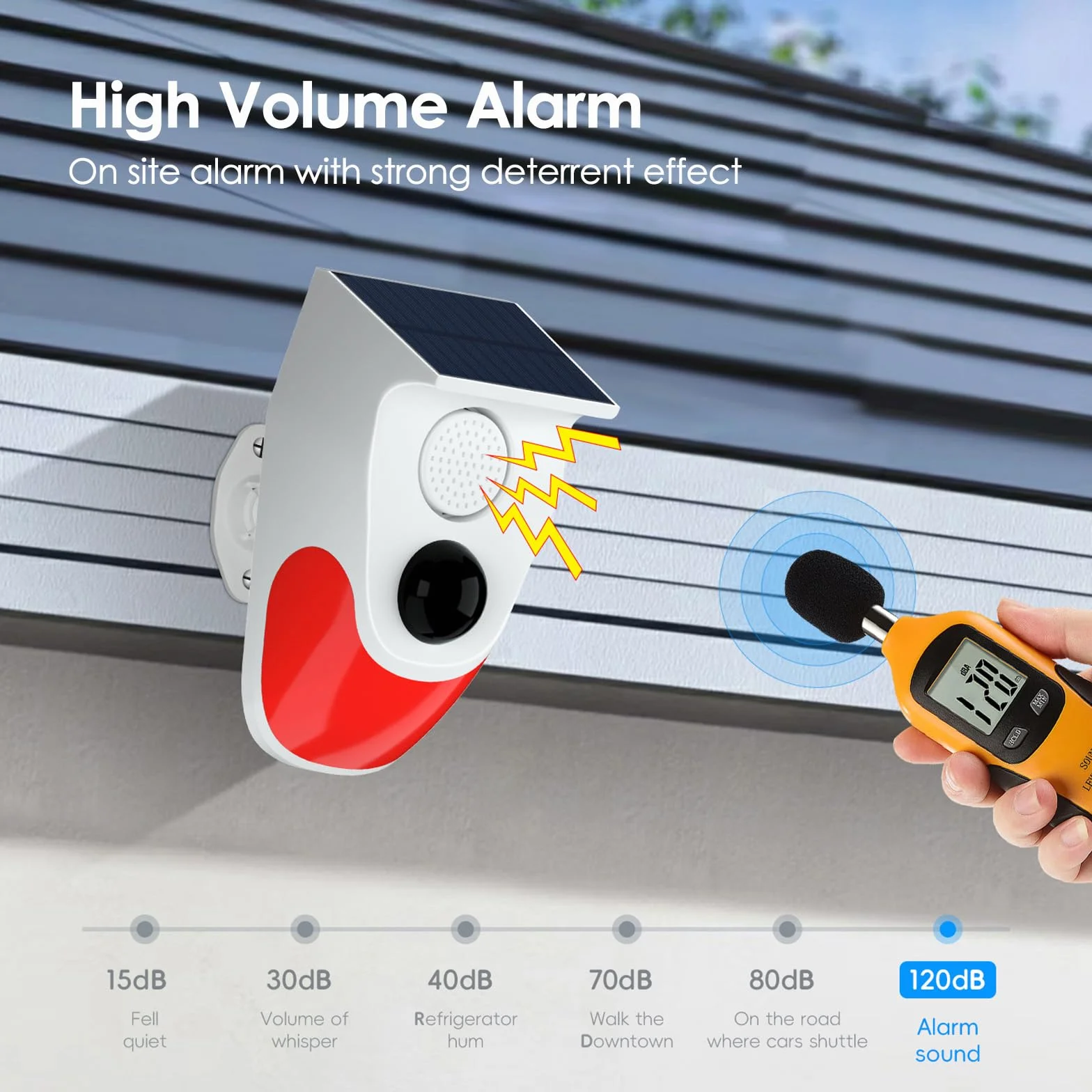 Cuteefun Alarm solarny z czujnikiem ruchu 120 dB 3 tryby pracy bezprzewodowy