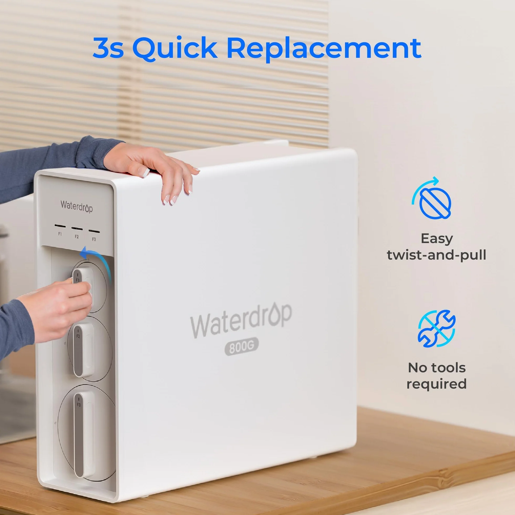 Waterdrop Filtr WD-F1G, zamiennik do systemu odwróconej osmozy WD-X12-Generic i WD-X8, okres użytkowania 6 miesięcy