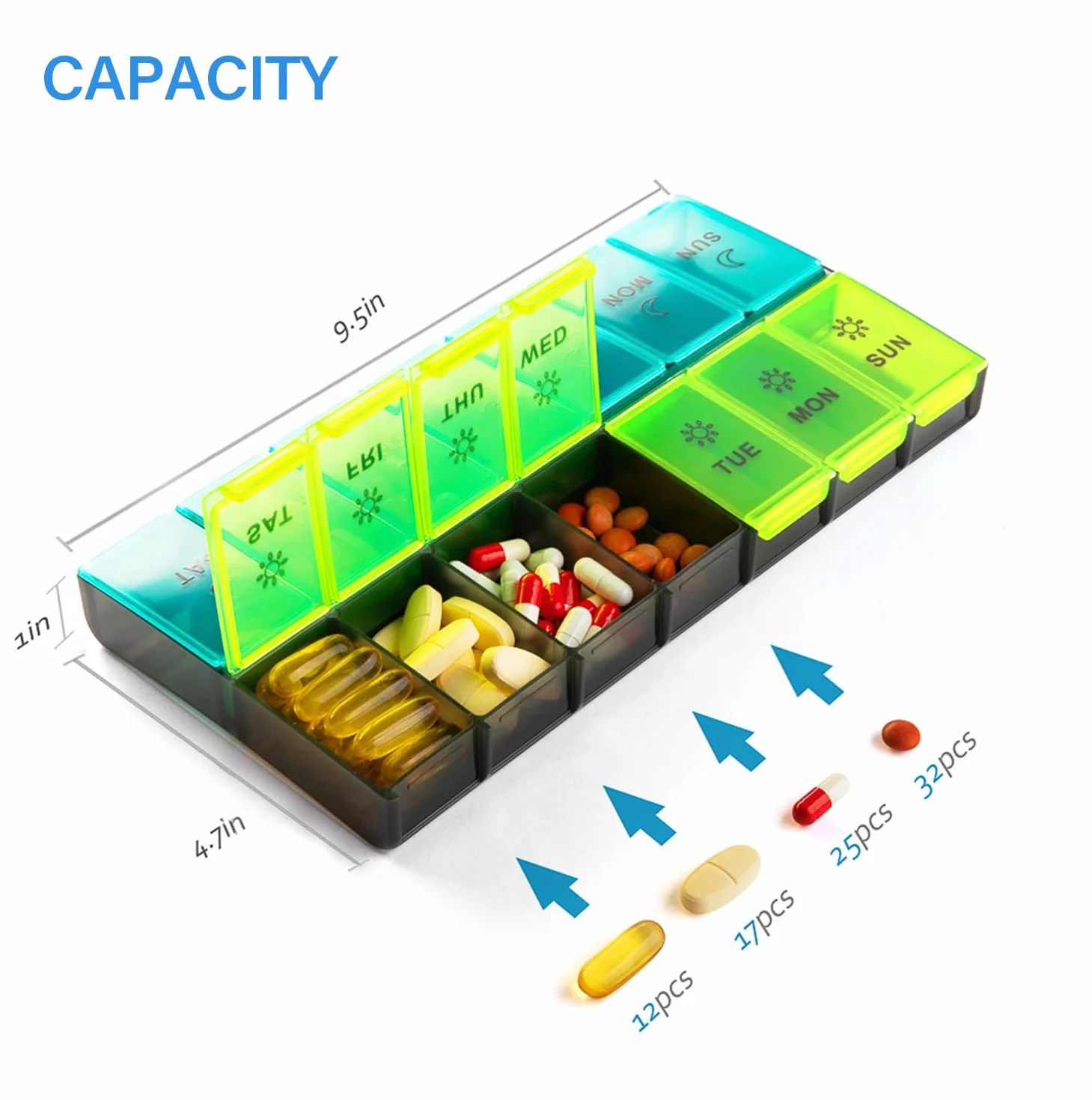 Mossime Tygodniowe pudełko na tabletki 7-dniowe: duże pudełka na tabletki 7 dni 2 razy dziennie codzienny organizer na tabletki 7 dni z 14 przegródkami - XL tygodniowe etui na tablet Am Pm organizer