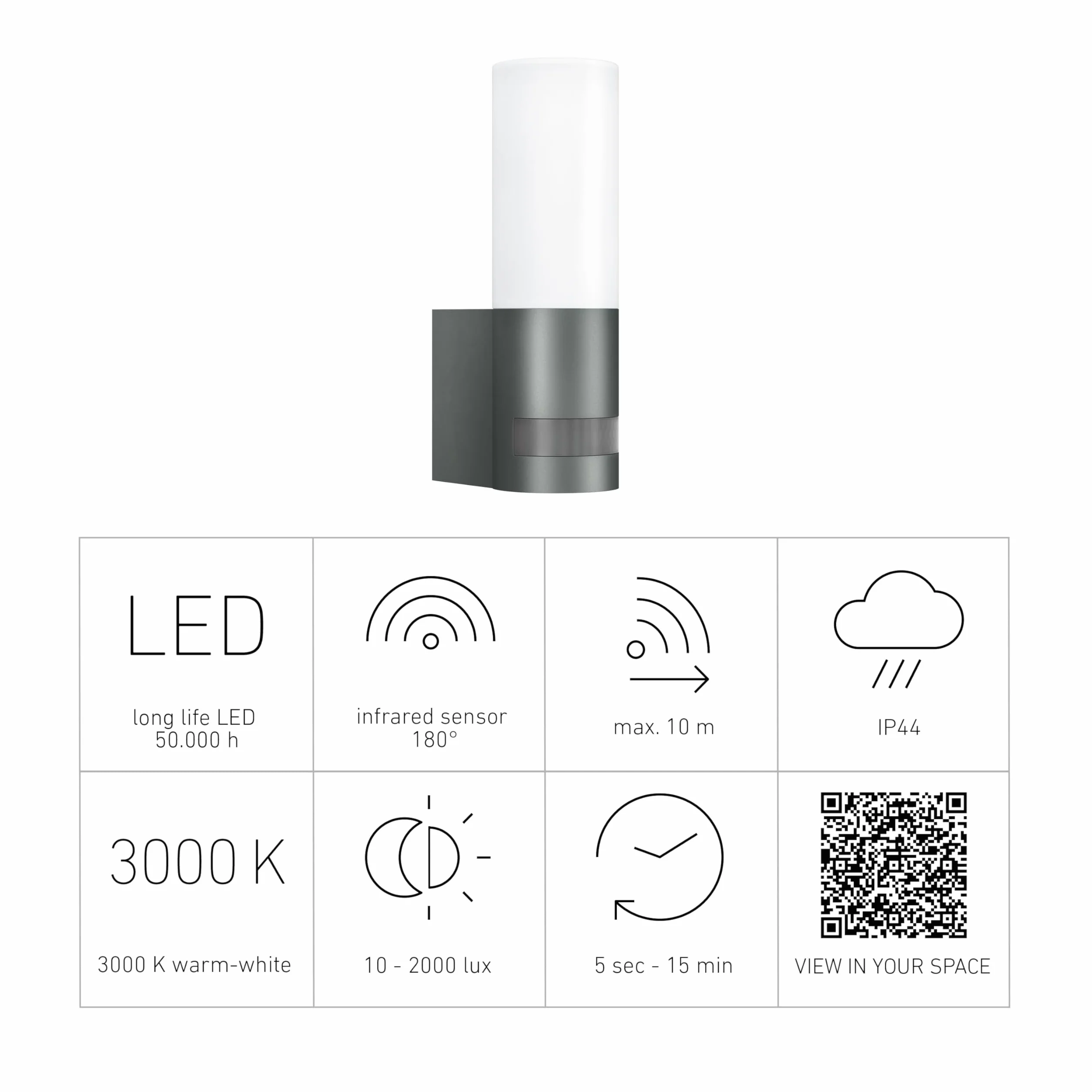 Steinel Oprawa zewnętrzna L 605 S, czujnik zewnętrzny LED, czujnik ruchu 180° o zasięgu 10 m, 11,3 W, 729 lm, aluminium