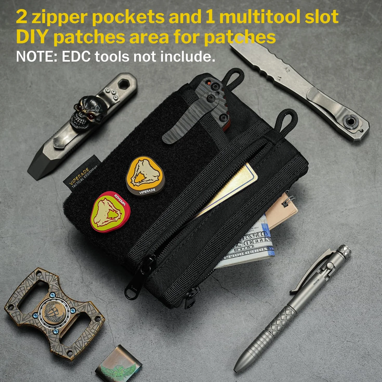 VIPERADE VE16 Mały organizer na narzędzia EDC, wielofunkcyjna mała torba na narzędzia z kieszeniami 7, organizer EDC dla mężczyzn, mini-kieszonkowa torba z rzepem(Czarny)