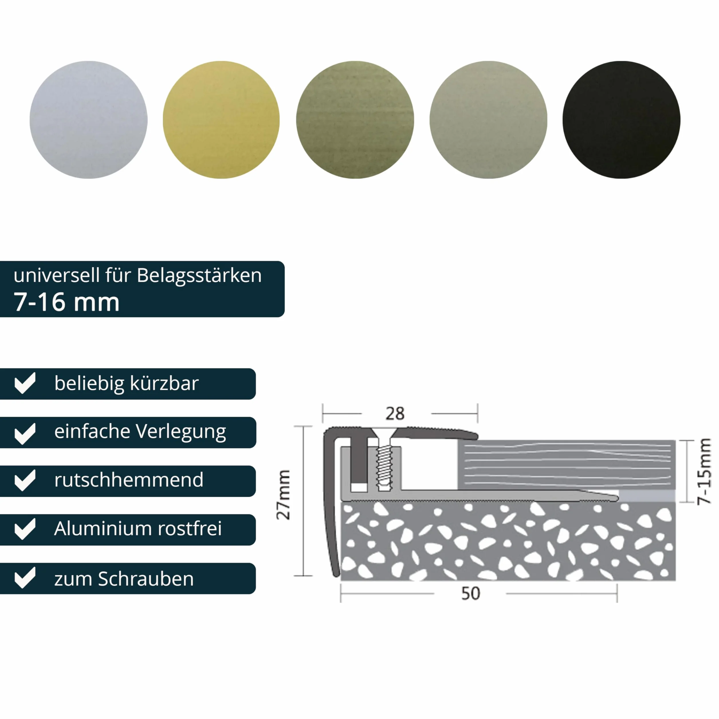 ufitec system profilowy do parkietów i podłóg laminowanych – do wykładzin o wysokości 7-15 mm – dostępny w wielu kolorach (profil krawędzi schodów 190 cm długości, ciemny brąz)