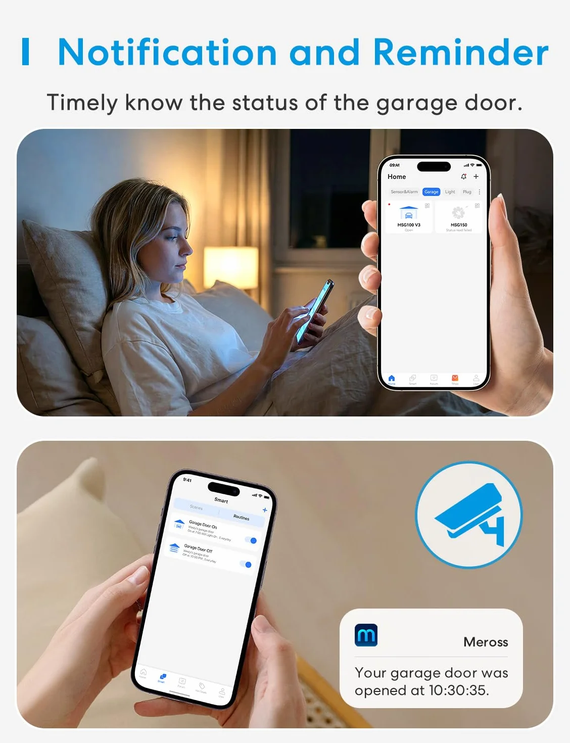 Meross Urządzenie do otwierania drzwi garażowych połączone z Wi-Fi, inteligentny pilot do drzwi zgodny z Alexą, Asystentem Google i SmartThings, zdalne sterowanie, sterowanie głosowe i funkcja czasu