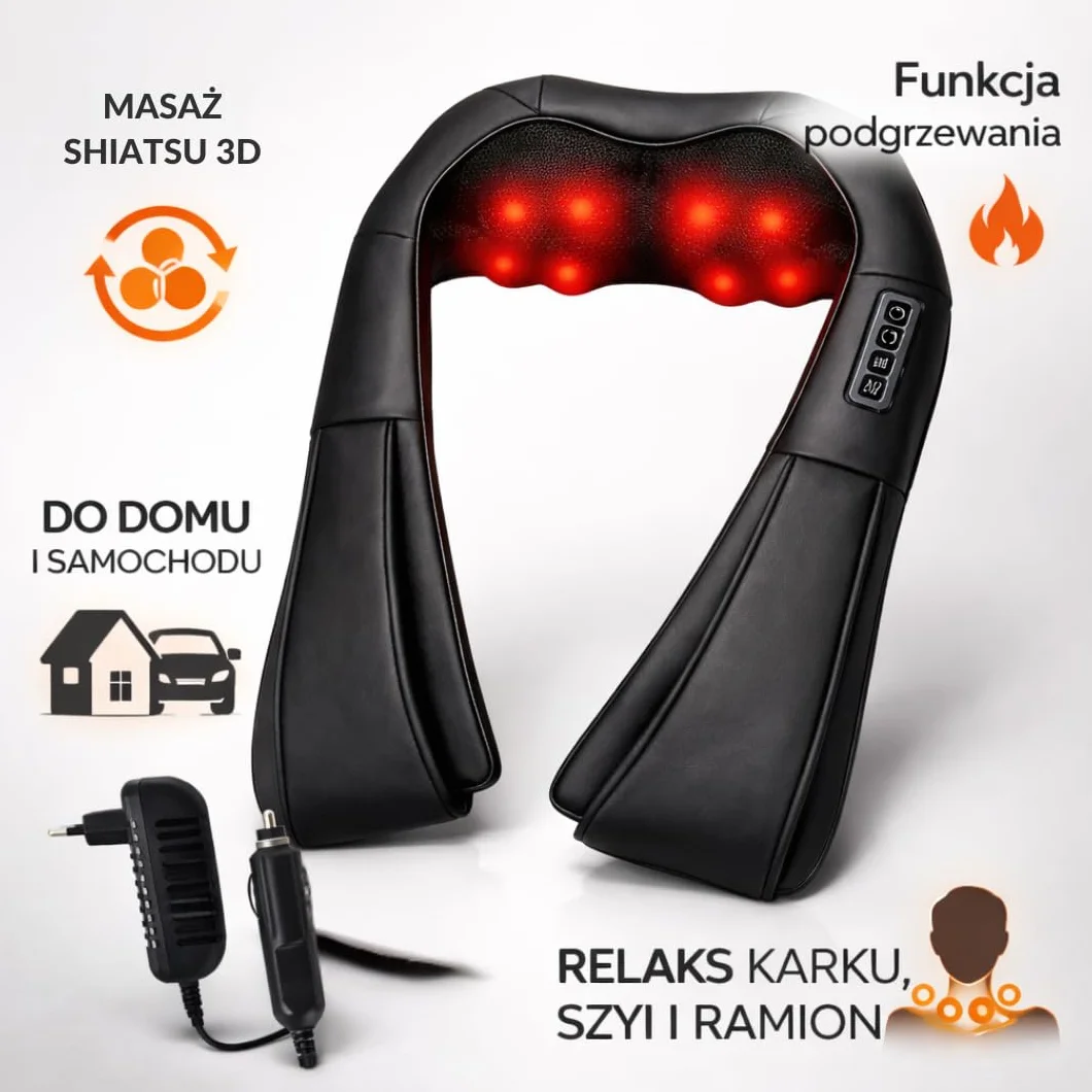 Masażer Shiatsu do Karku i Pleców z Podgrzewaniem – Elektryczny Masażer Ugniatający do Szyi, Ramion i Pleców, Relaks w Domu i Biurze MM Infinity Love