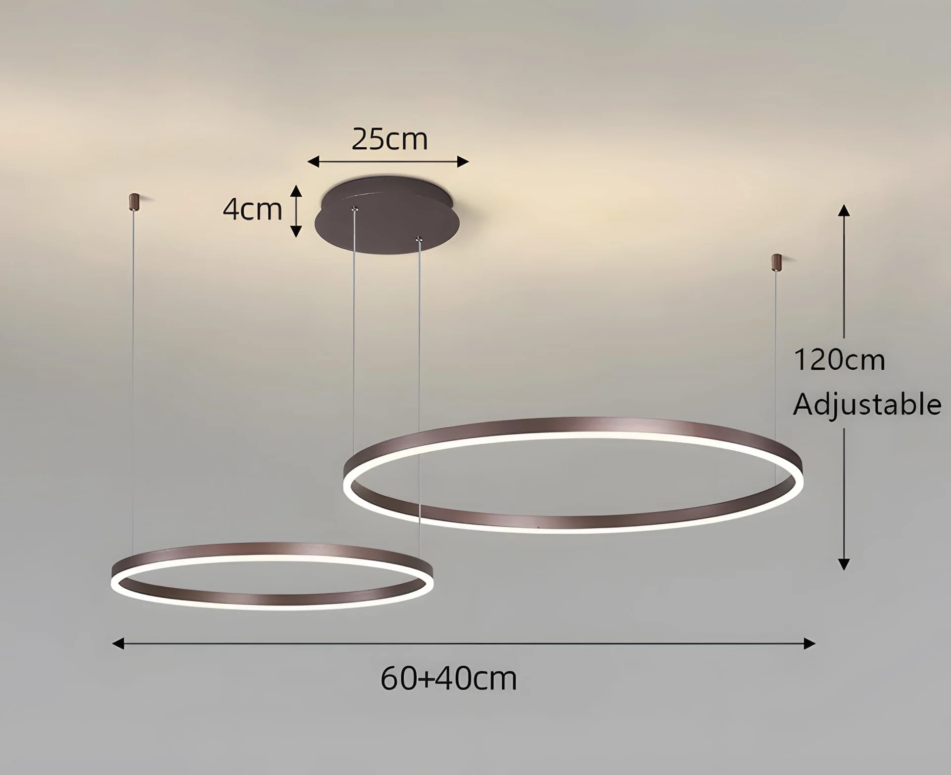 LED Żyrandol Metalowy | 2 Koła 40+60cm | 40W Lampa Wisząca Sufitowa Pierścieniami, Pilot Możliwością ściemniania 3000-6000K Lampa Wisząca Akrylowym Kloszem Sypialnia Przedpokój Czarny