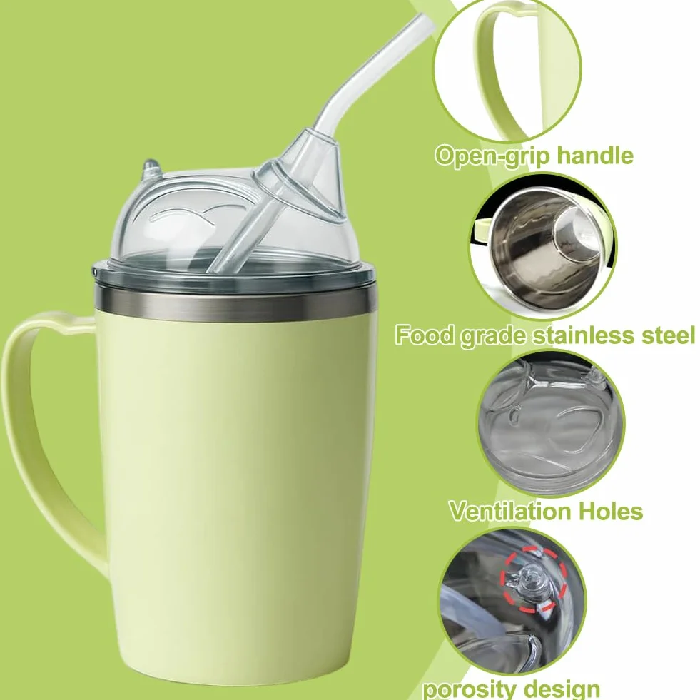 FARYODI Kubek z dzióbkiem 3 w 1, dla seniorów, 350 ml, z uchwytem i słomką 30 cm, dla dorosłych z niepełnosprawnością, kobiet w ciąży i osób starszych