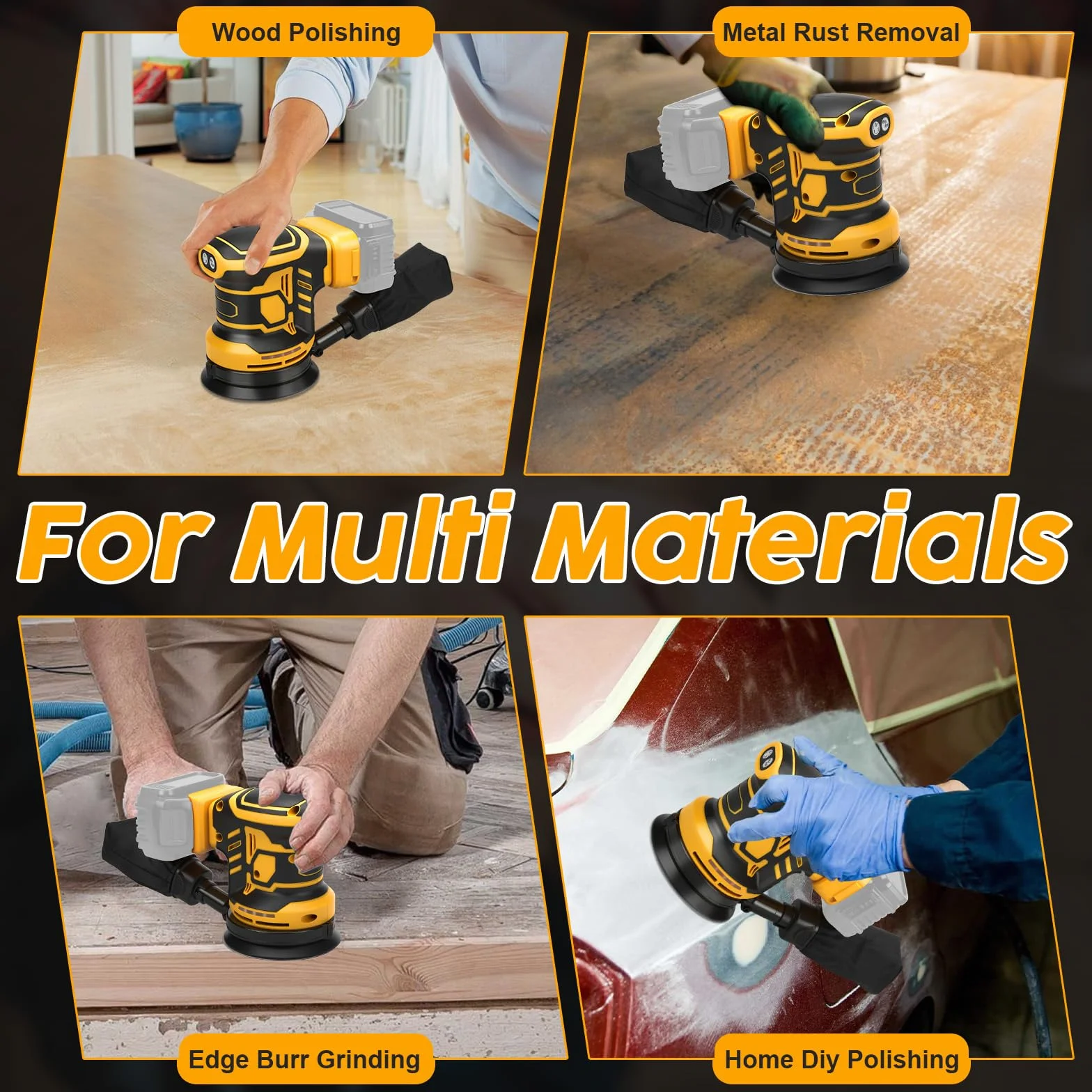 Akumulatorowa szlifierka mimośrodowa, 125 mm, profesjonalna szlifierka mimośrodowa do Dewalt 18 V, akumulator 20 V, 11 000 obr./min, 3 poziomy wydajności z 15 papierem ściernym (bez akumulatora)
