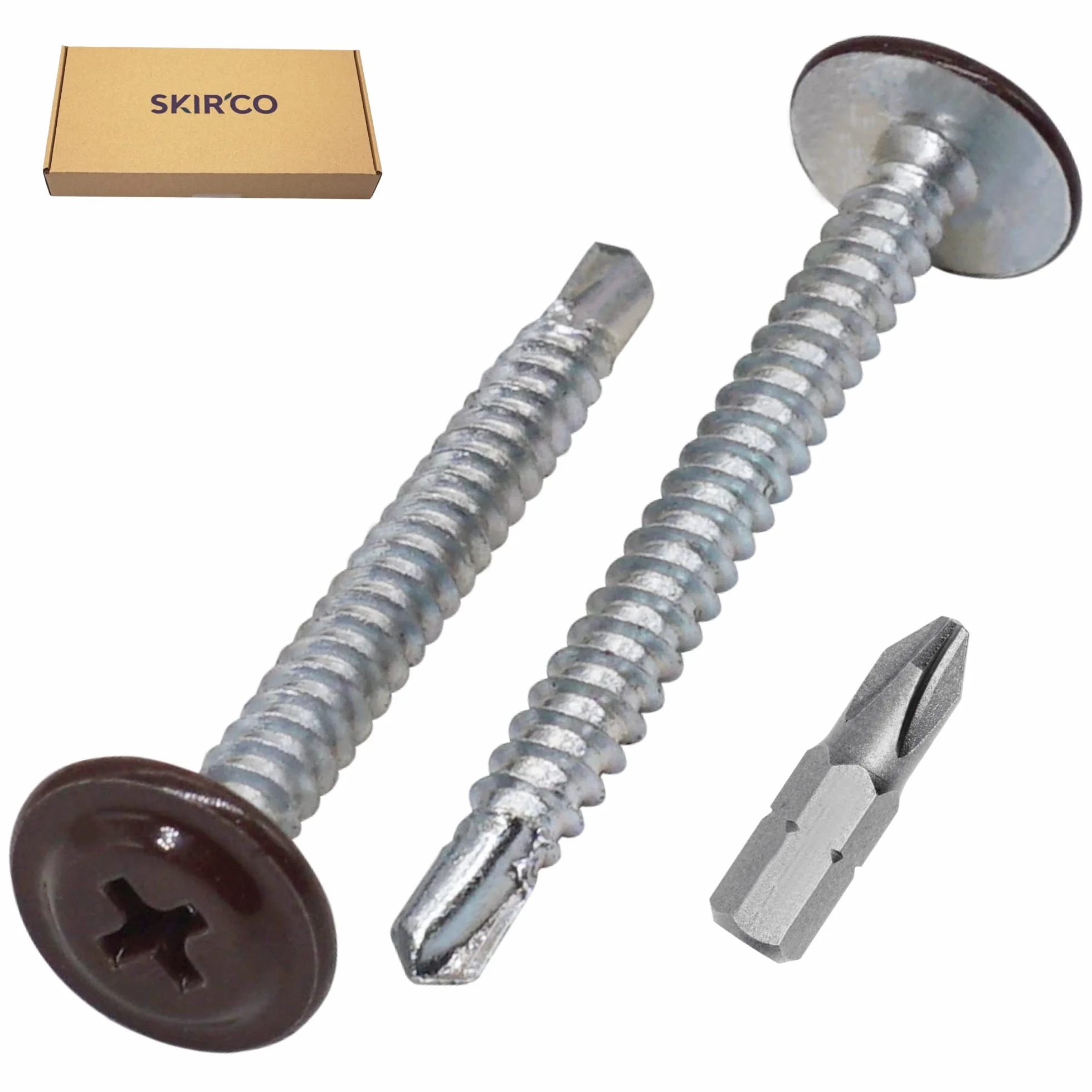 SKIR'CO (150 szt.) Malowane wkręty samowiercące 4,2 x 40 mm, wkręt do blachy, z łbem grzybkowym modyfikowanym PH (czekoladowy brąz RAL 8017)