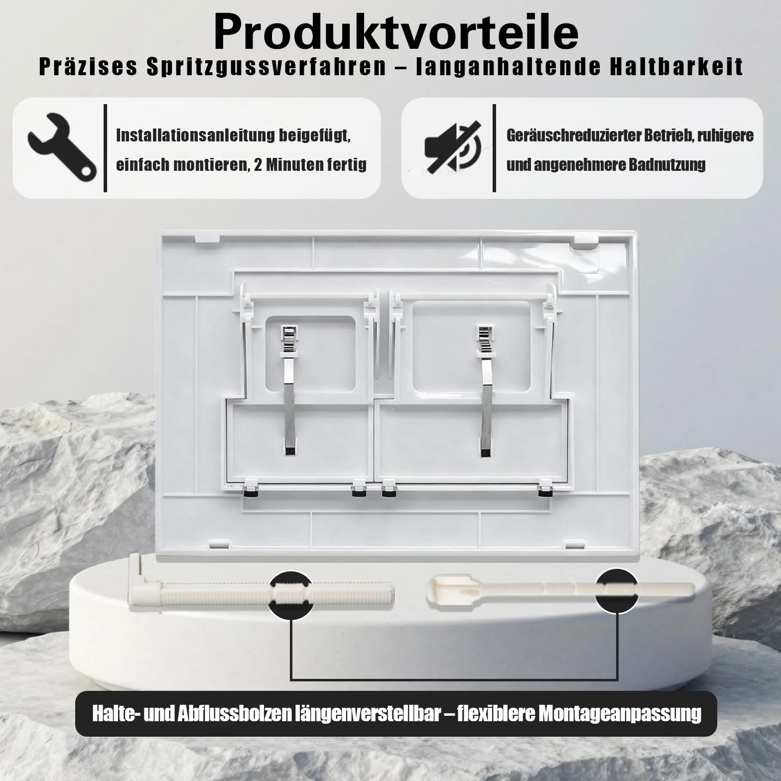 Empyreal Panel Przycisków WC, kompatybilny z Geberit Sigma 01/20/30, UP300 i UP320, podwójne spłukiwanie, 245×164 mm, z zestawem dźwigni i ramą. (biały)