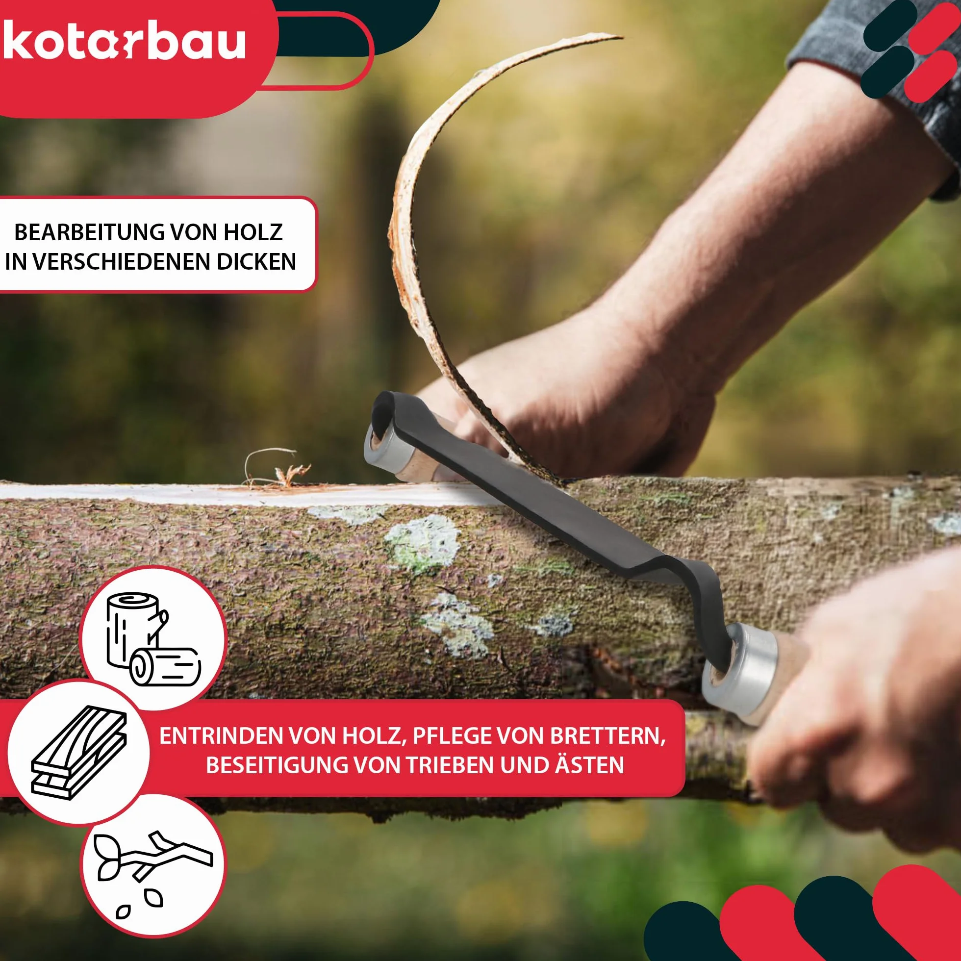 KOTARBAU® Ośnik do Korowania - 22 cm - Korowaczka - Strug Do Kory Drewna - Kuty - Prosty