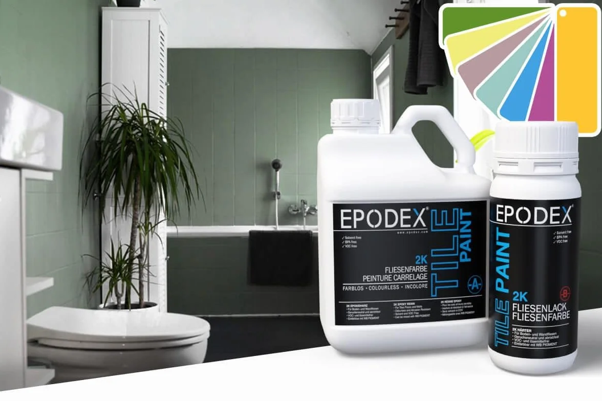 EPODEX® Lakier do płytek, 2-karatowy, do łazienki, kuchni, 45 kolorów, biały, kolorowy, neutralny zapach, nie zawiera rozpuszczalników, odporny na ścieranie, 1,8-60 kg