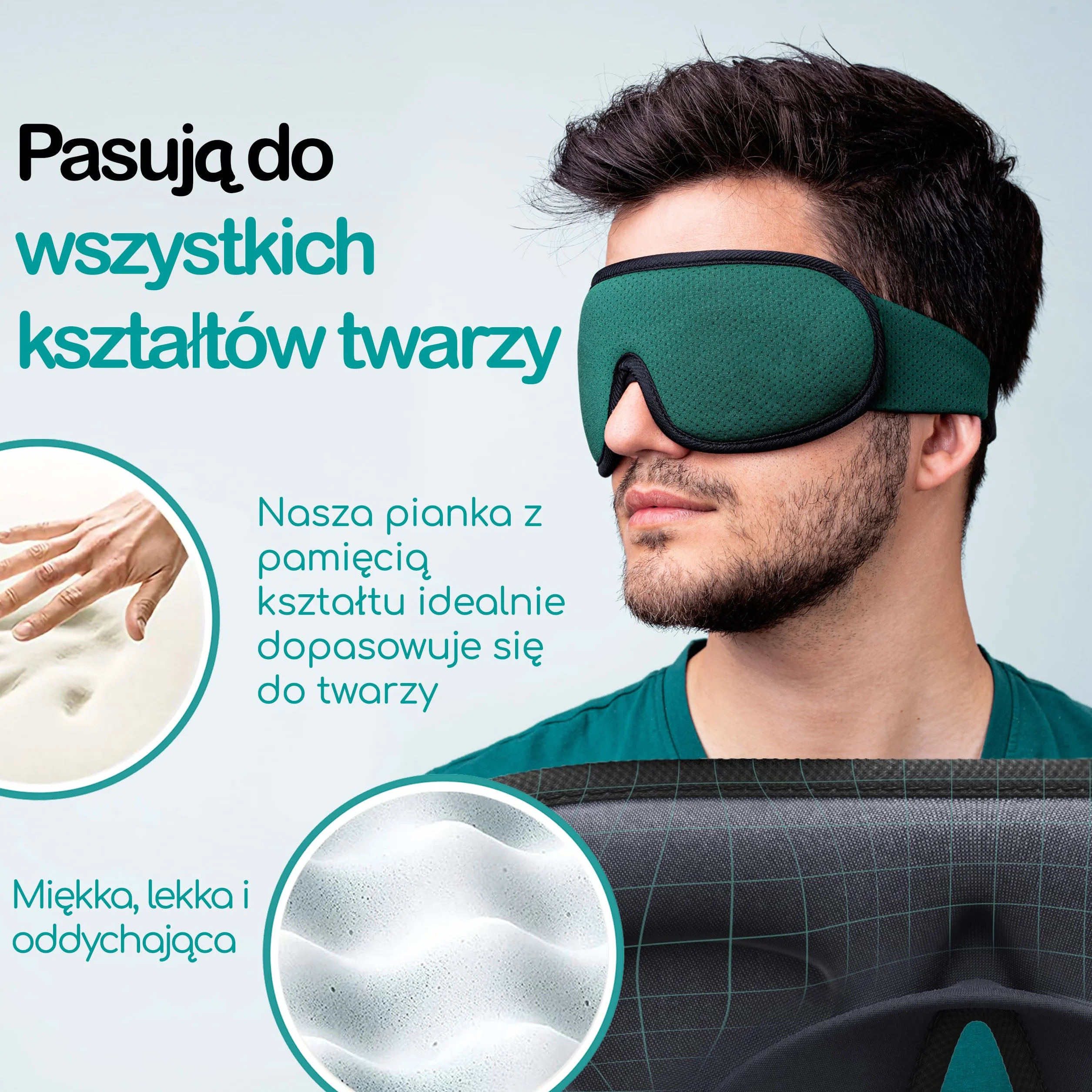 Medi Grade Maska na Oczy na Sen 1 szt – 100% Zaciemnienia Opaska 3D Oddychająca Siatkowa z Elastycznym Paskiem, Zatyczki do Uszu, Torba