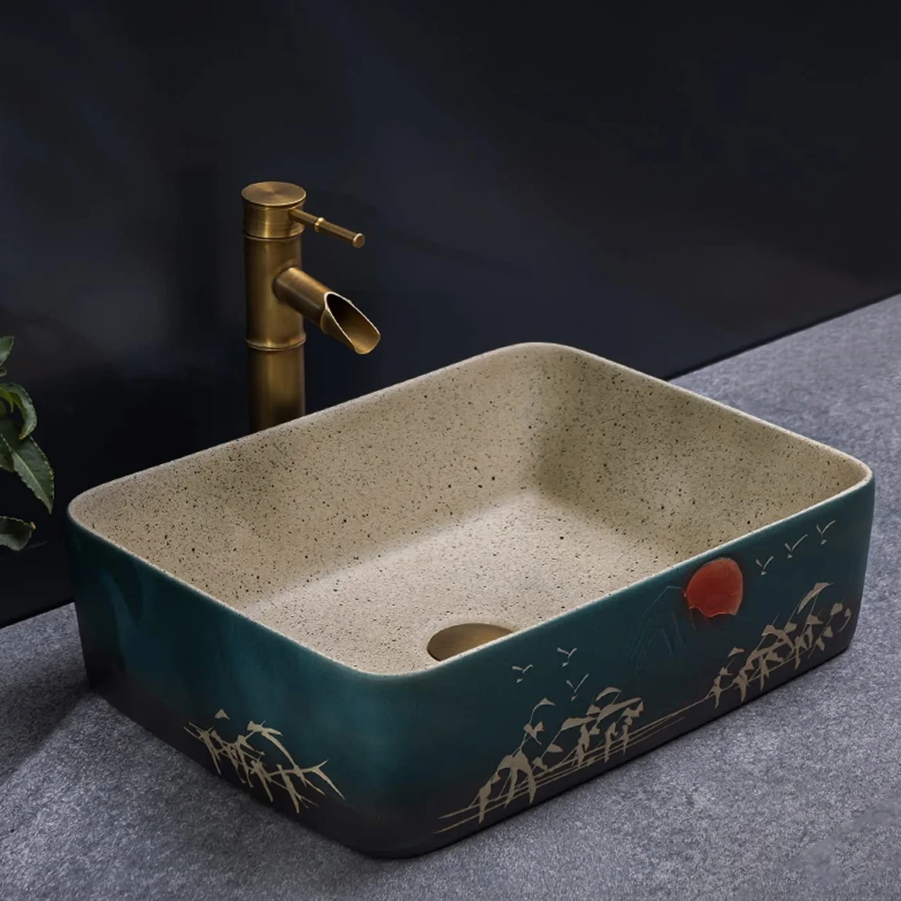 Porcelanowa Umywalka Nablatowa, Prostokątna Ceramiczna Umywalka Nablatowa, Luksusowa Umywalka Łazienkowa