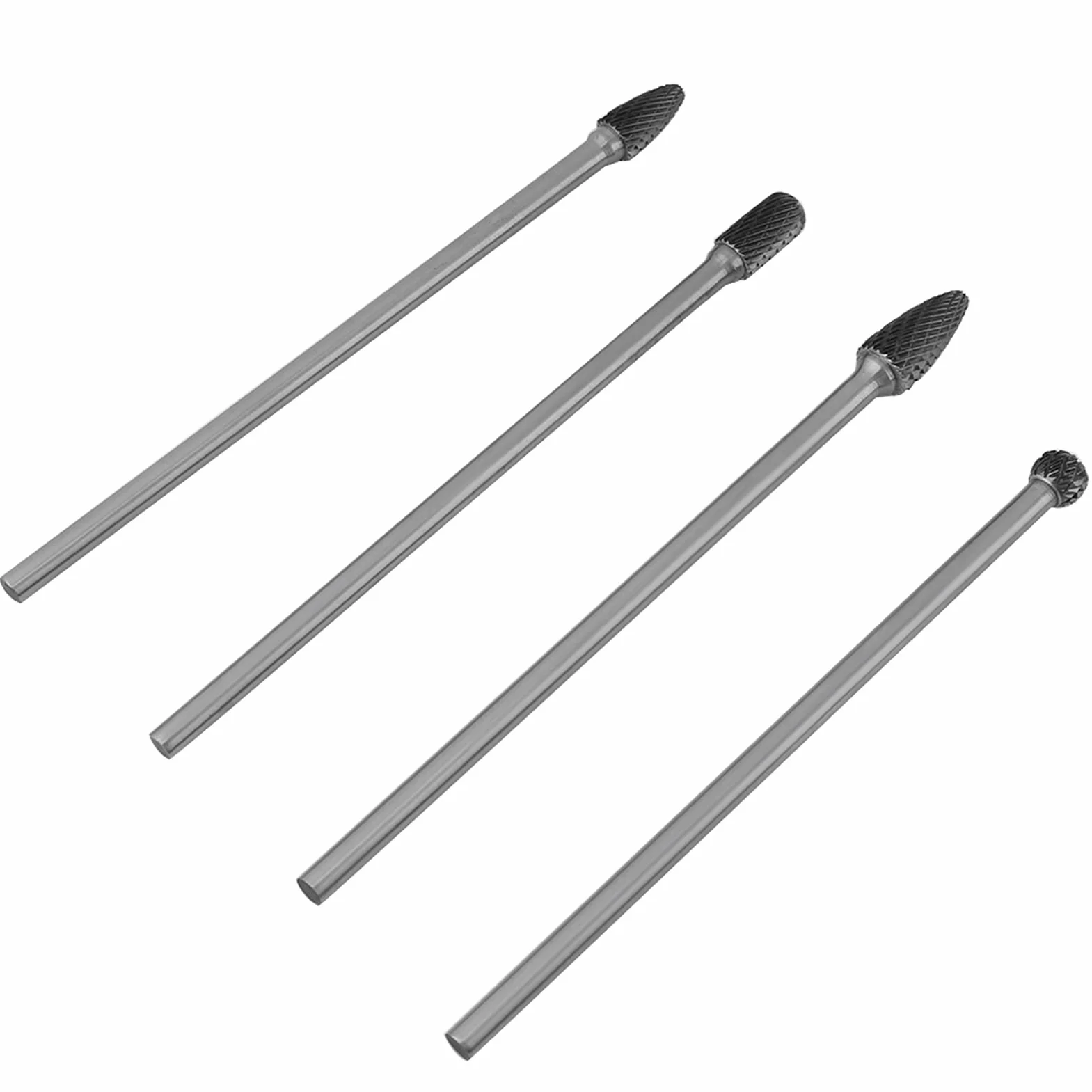 Zestaw pilników obrotowych z węglika spiekanego, narzędzie do obróbki metalu o wysokiej twardości, 4 szt., trzpień 6 mm