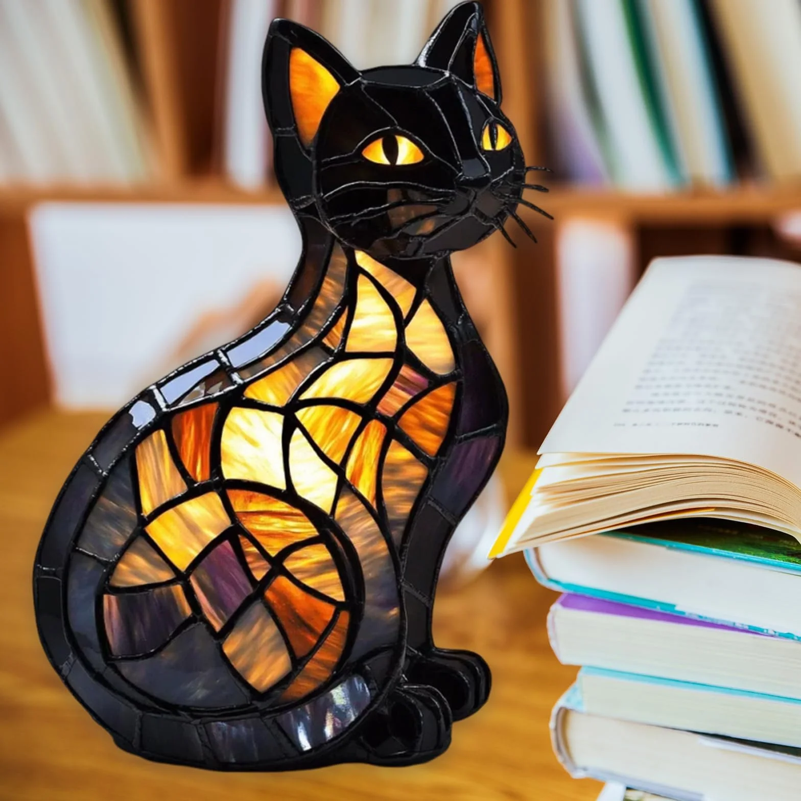 Retro kot barwiony żywicą lampa stołowa kot, vintage zwierzęta lampka nocna wystrój domu, seria lamp stołowych ze zwierzętami dla zakochanych (#A, 20 cm) (D, 30 cm)