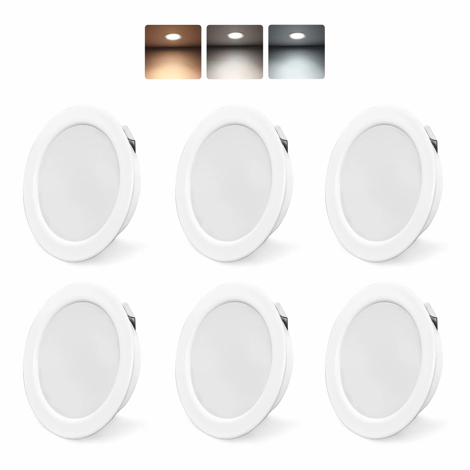 Oświetlenie LED do szafki 230 V, 4 W LED, IP44, G4, 20 mm, reflektory wpuszczane, do mebli płaskich, 3 temperatury barwowe, 3000 k/4000 k/6000 k, okap kuchenny, do zabudowy łazienkowej (białe, zestaw