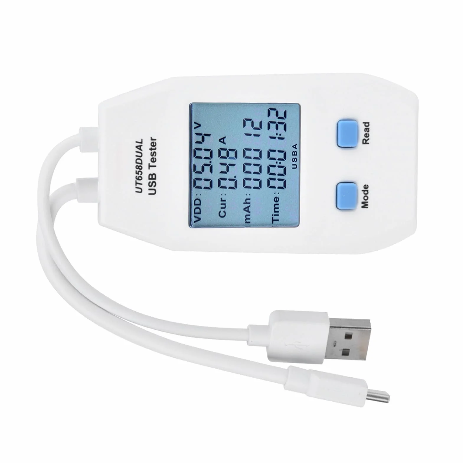 Generic LCD USB Tester Woltomierz Cyfrowy Amperomierz Miernik Mocy do Testowania Inżynieryjnego i Majsterkowiczów Biały ABS (UT658 podwójny)