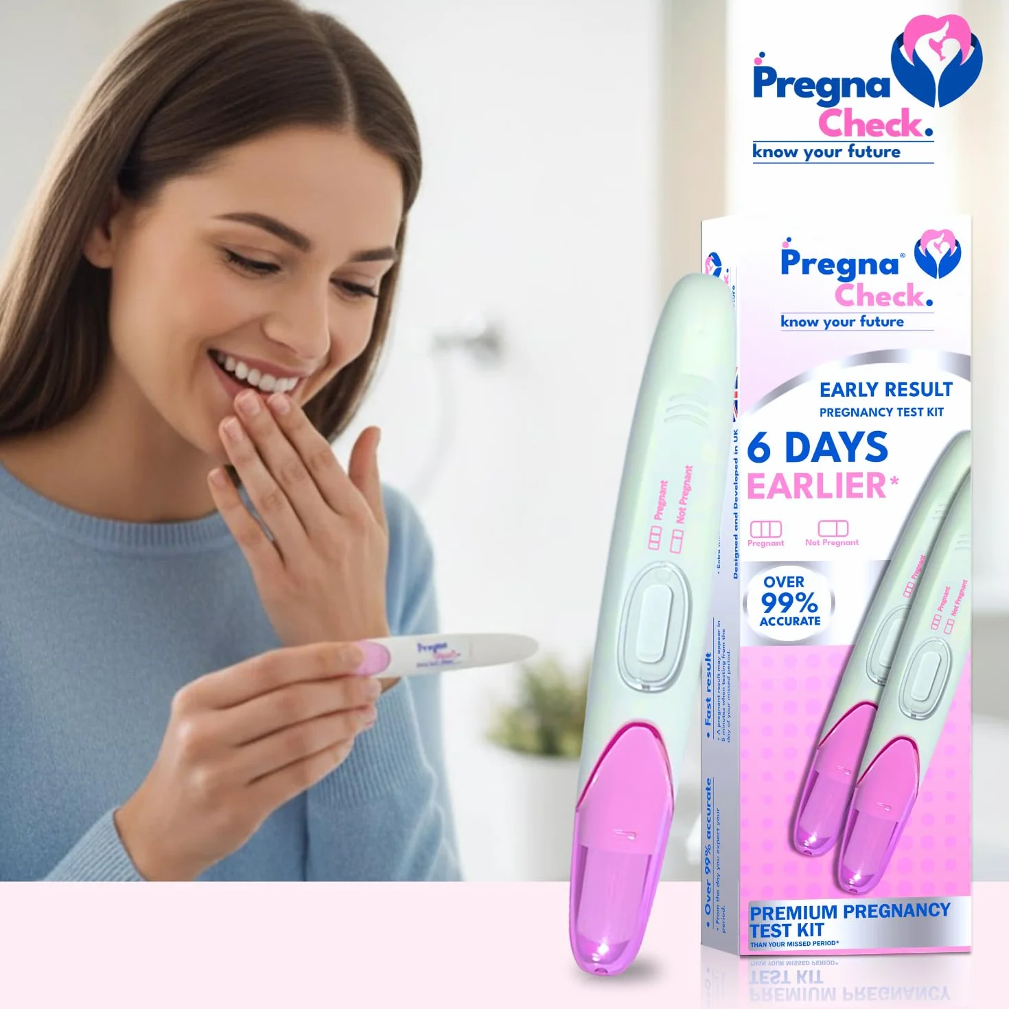 Pregnacheck Test ciążowy 2 szt. 99% dokładność 6 dni wcześniej